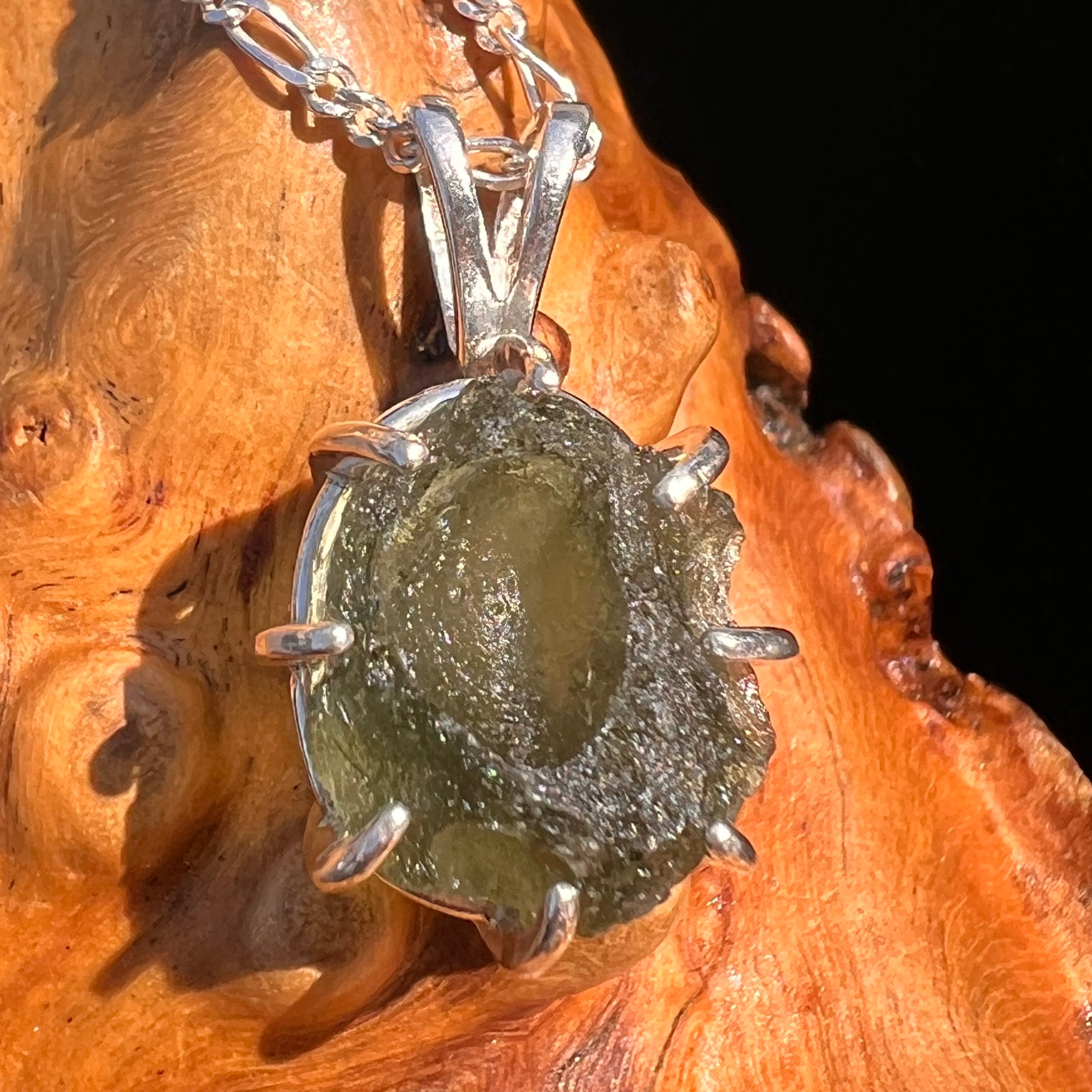 Raw Moldavite & Phenakite Pendant Sterling #7521-Moldavite Life