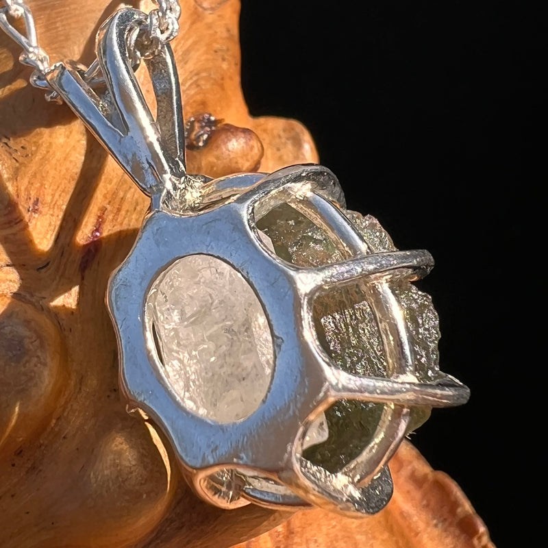 Raw Moldavite & Phenakite Pendant Sterling #7521-Moldavite Life