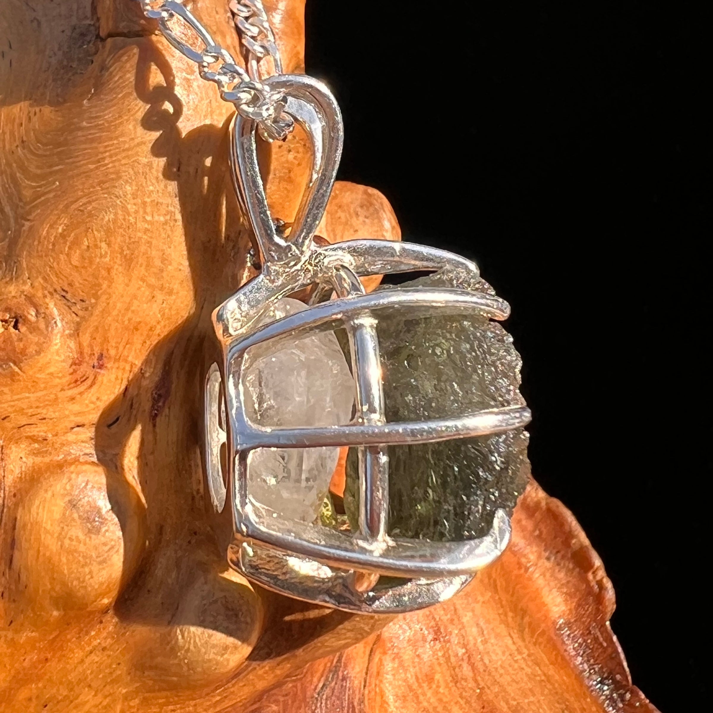 Raw Moldavite & Phenakite Pendant Sterling #7521-Moldavite Life