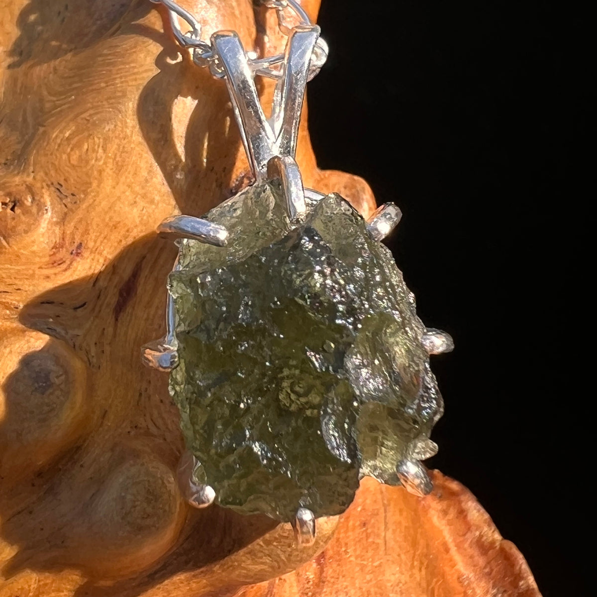 Raw Moldavite & Phenakite Pendant Sterling #7522-Moldavite Life
