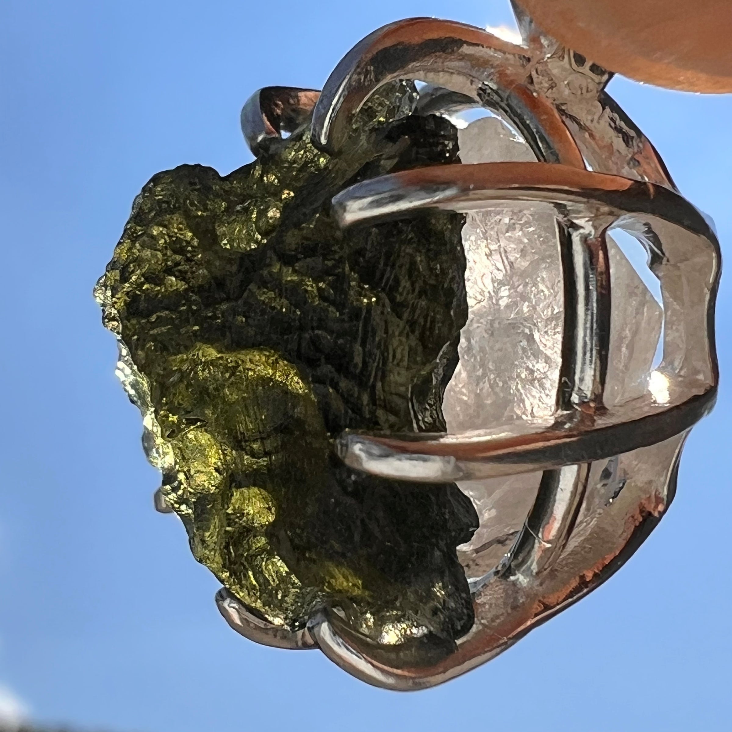 Raw Moldavite & Phenakite Pendant Sterling #7522-Moldavite Life