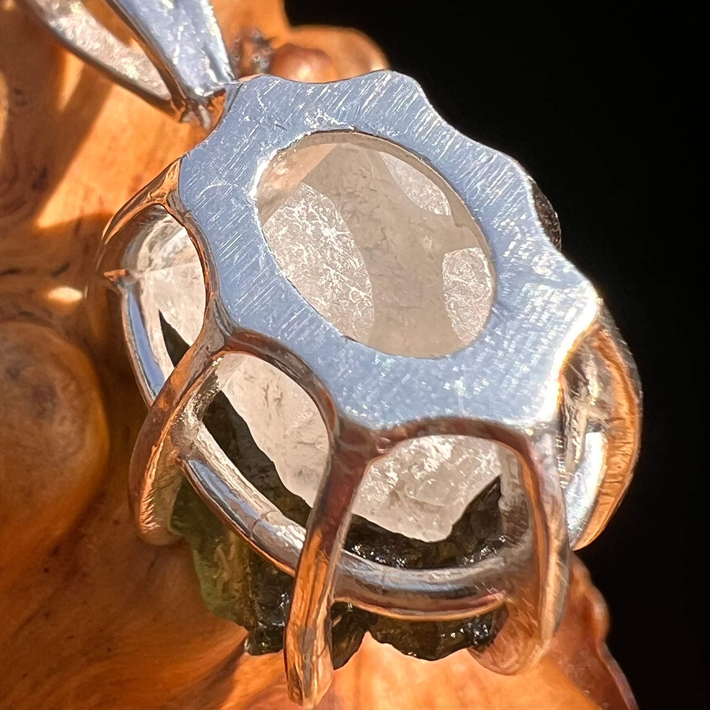 Raw Moldavite & Phenakite Pendant Sterling #7522-Moldavite Life