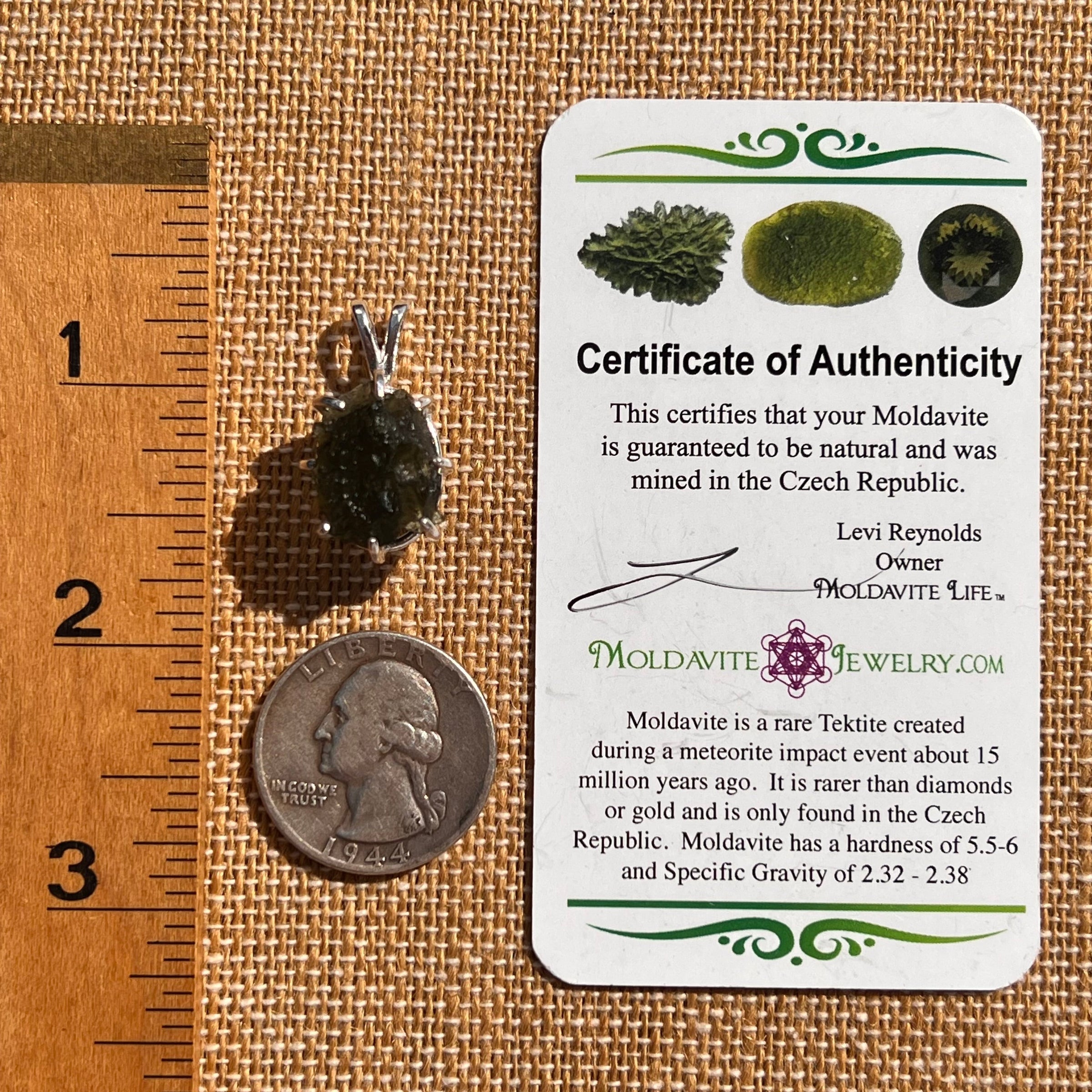 Raw Moldavite & Phenakite Pendant Sterling #7522-Moldavite Life