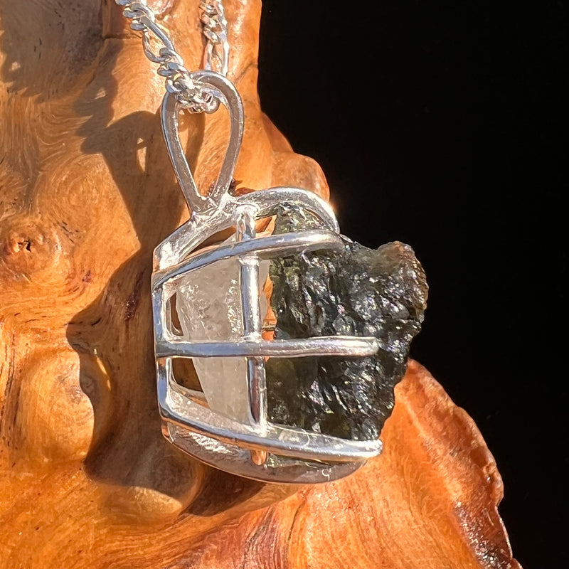 Raw Moldavite & Phenakite Pendant Sterling #7522-Moldavite Life