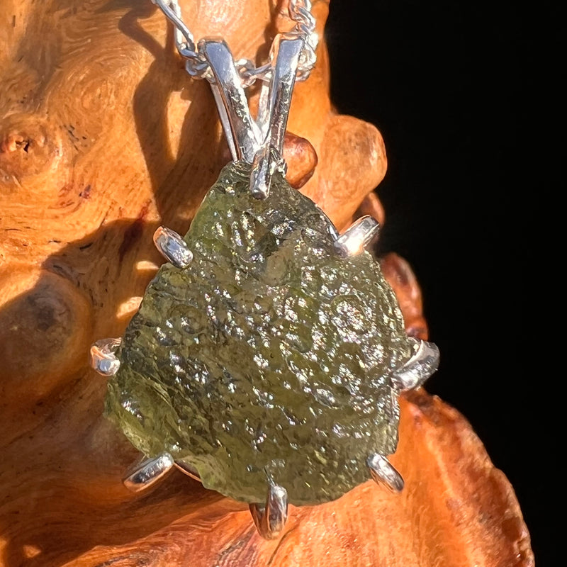 Raw Moldavite & Phenakite Pendant Sterling #7523-Moldavite Life