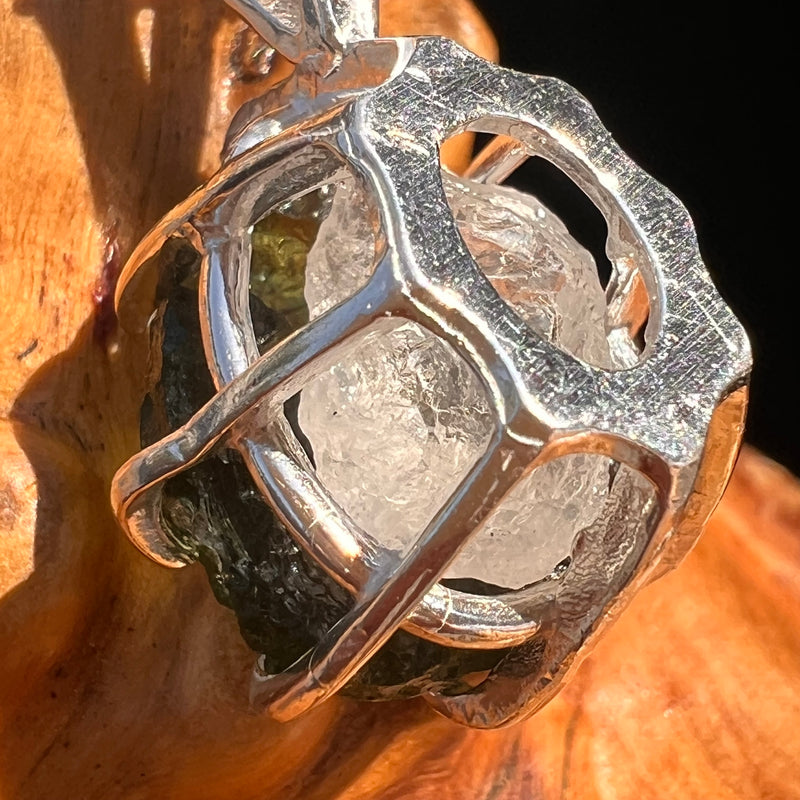 Raw Moldavite & Phenakite Pendant Sterling #7523-Moldavite Life