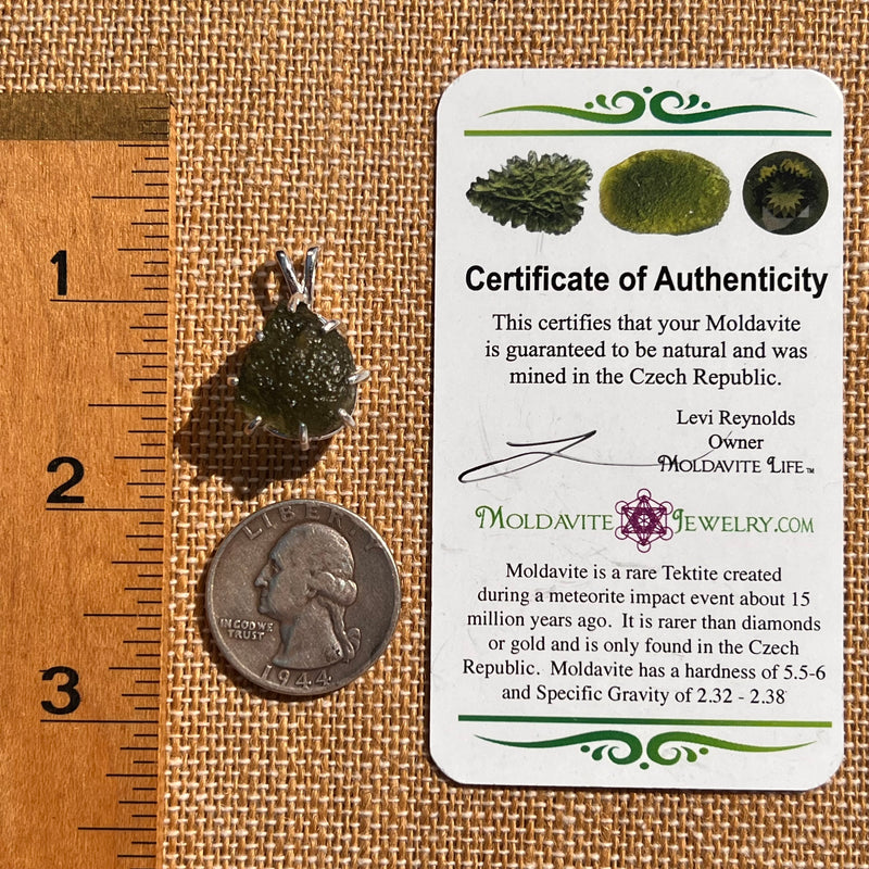 Raw Moldavite & Phenakite Pendant Sterling #7523-Moldavite Life