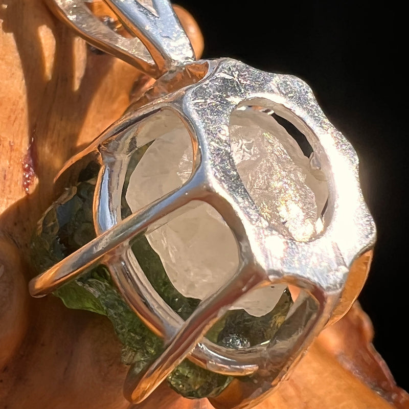 Raw Moldavite & Phenakite Pendant Sterling #7524-Moldavite Life