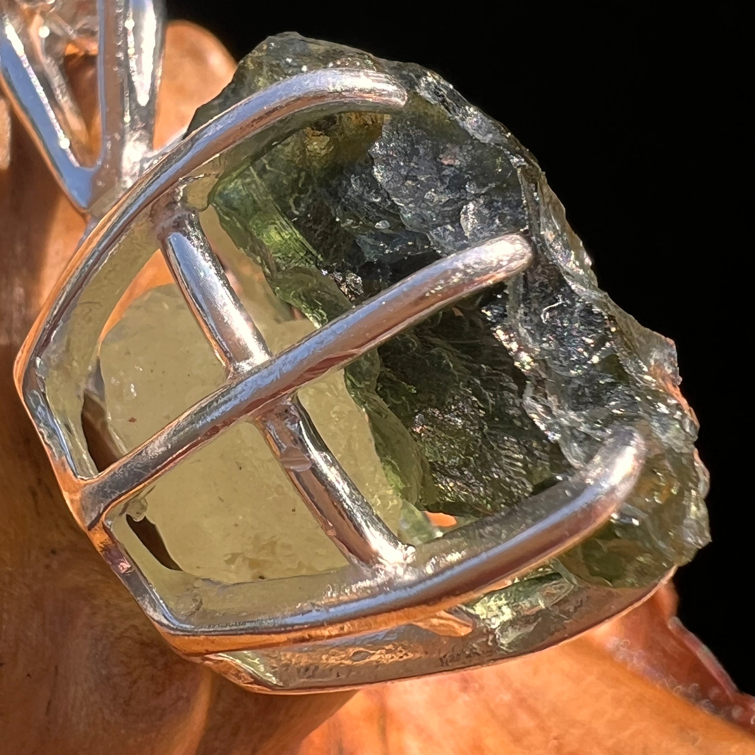 Raw Moldavite & Phenakite Pendant Sterling #7524-Moldavite Life