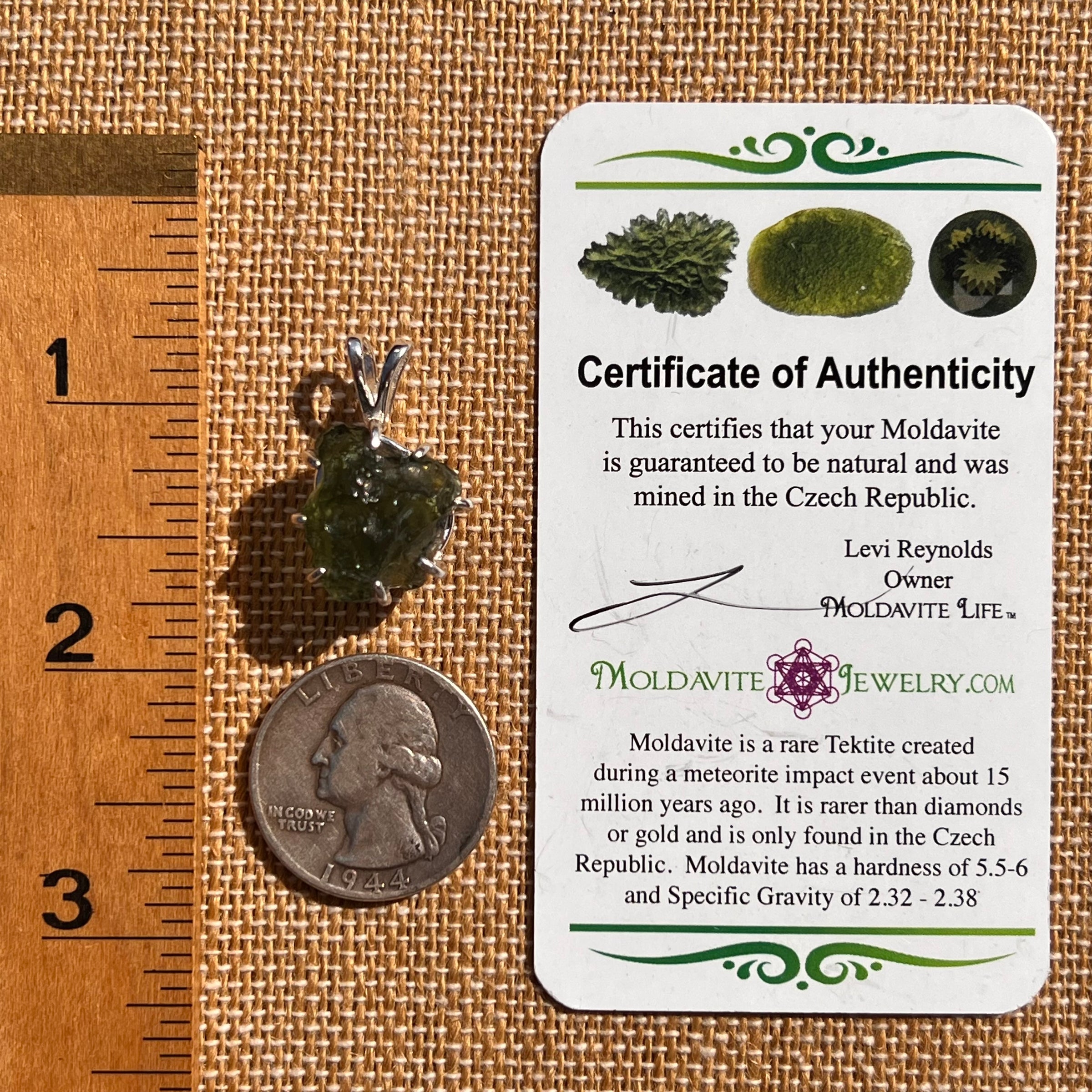 Raw Moldavite & Phenakite Pendant Sterling #7524-Moldavite Life