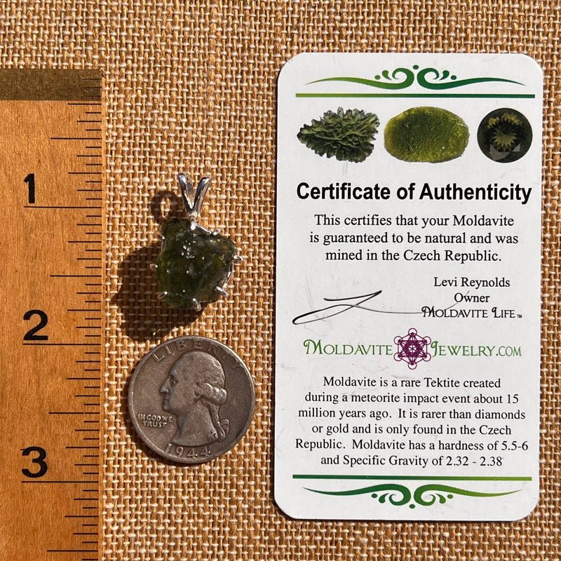 Raw Moldavite & Phenakite Pendant Sterling #7524-Moldavite Life