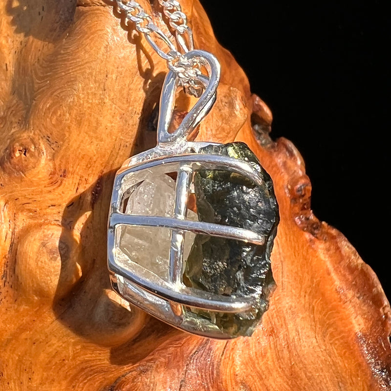 Raw Moldavite & Phenakite Pendant Sterling #7524-Moldavite Life