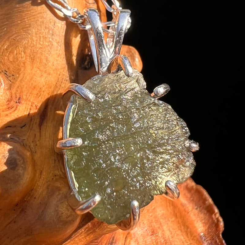 Raw Moldavite & Phenakite Pendant Sterling #7525-Moldavite Life