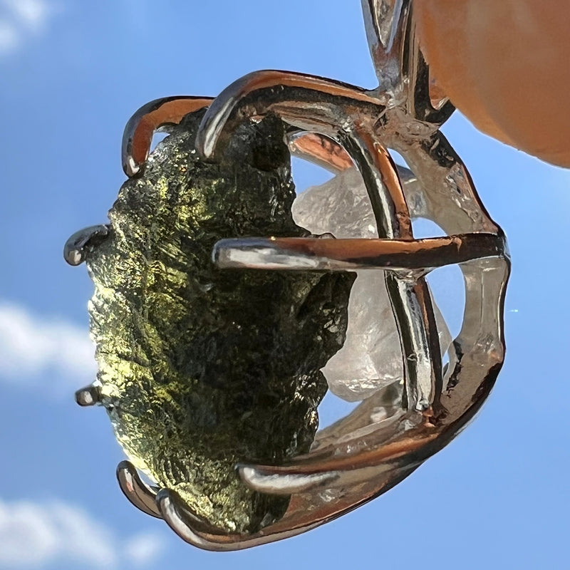 Raw Moldavite & Phenakite Pendant Sterling #7525-Moldavite Life
