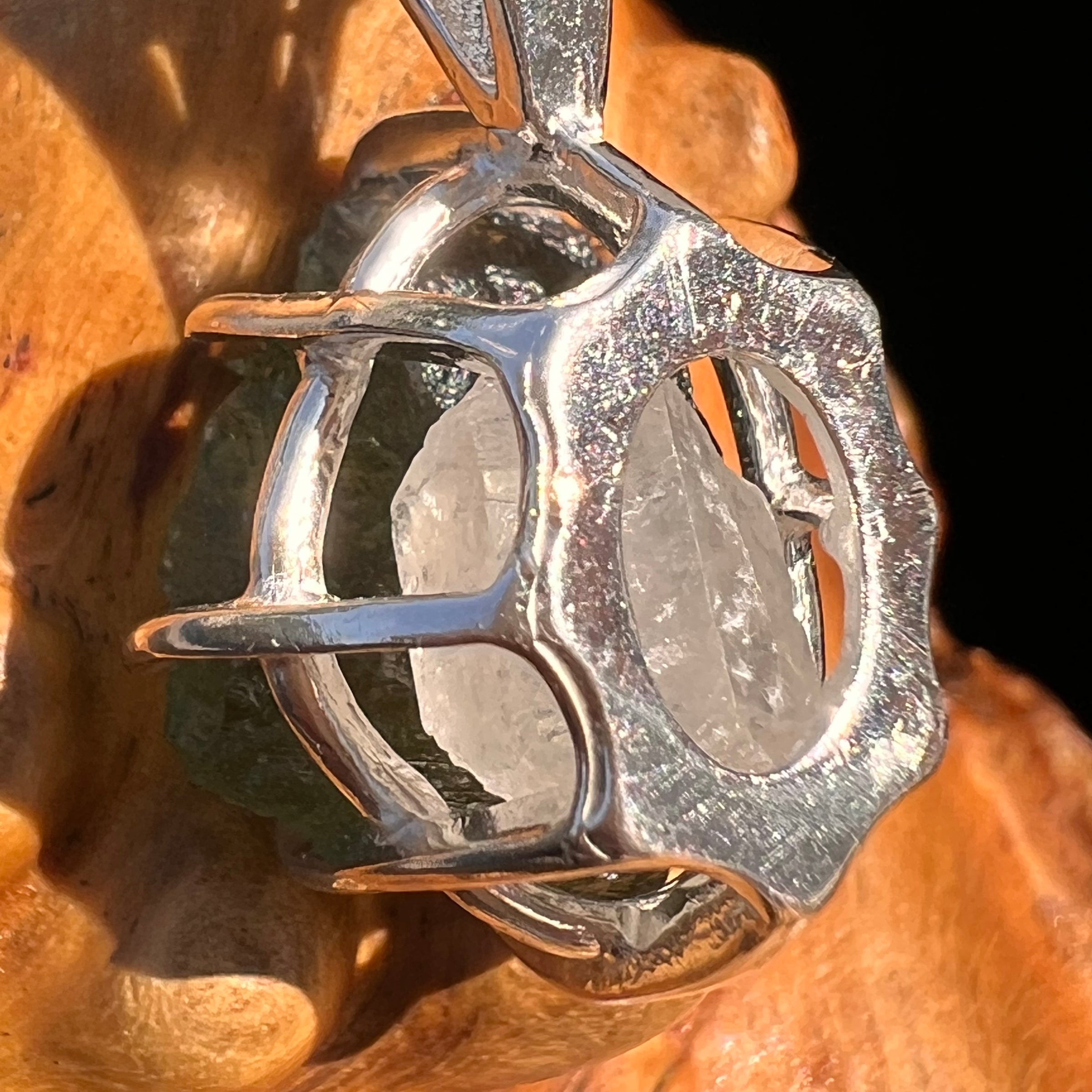 Raw Moldavite & Phenakite Pendant Sterling #7525-Moldavite Life