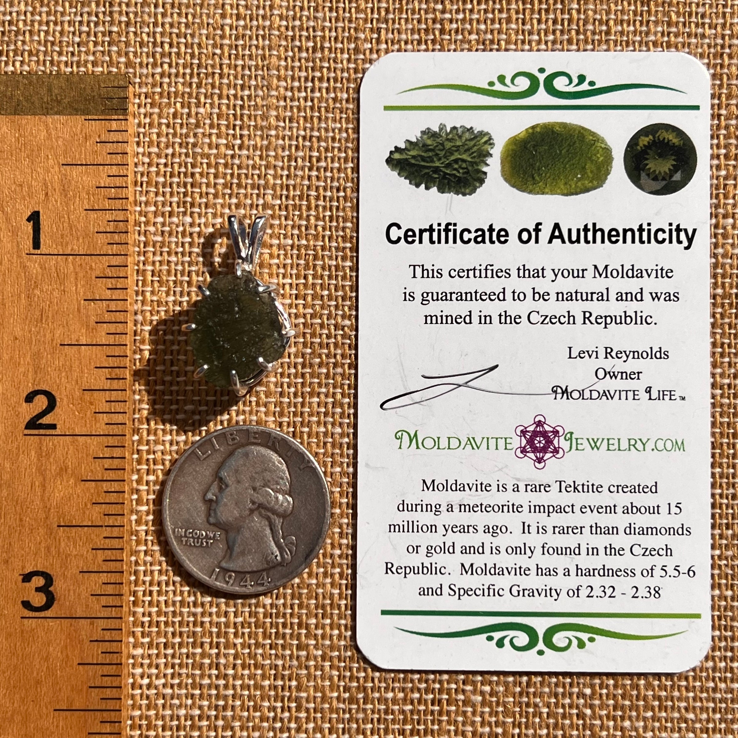 Raw Moldavite & Phenakite Pendant Sterling #7525-Moldavite Life
