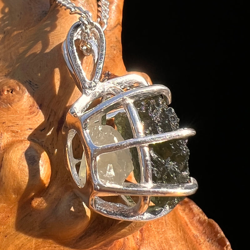Raw Moldavite & Phenakite Pendant Sterling #7525-Moldavite Life