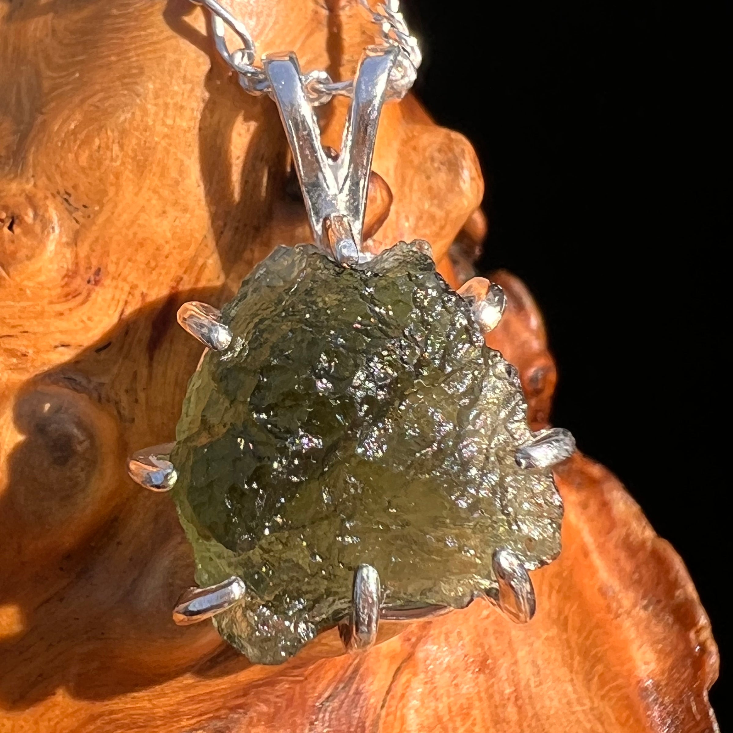Raw Moldavite & Phenakite Pendant Sterling #7526-Moldavite Life
