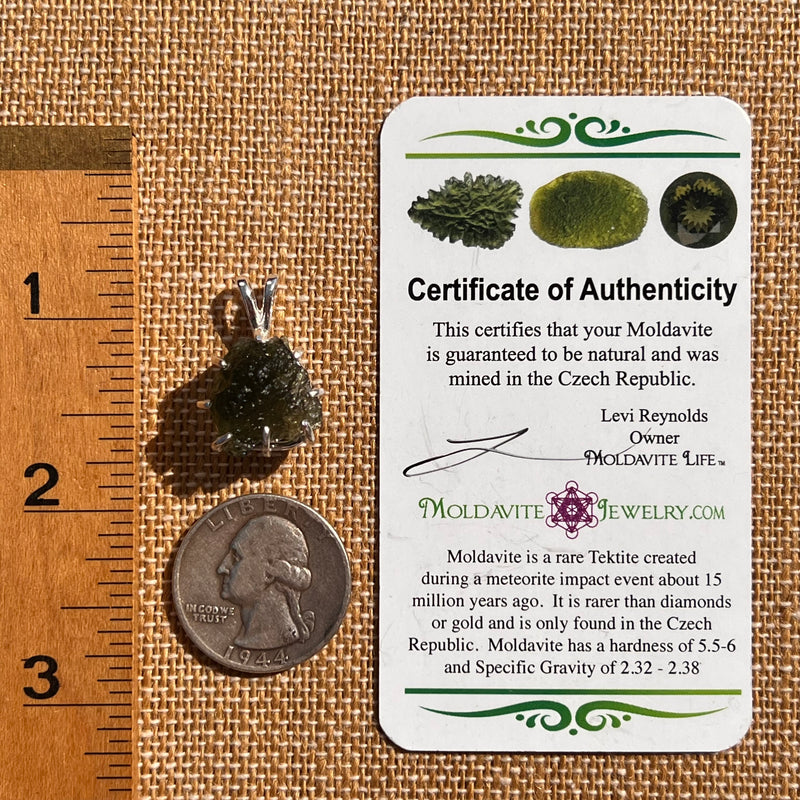 Raw Moldavite & Phenakite Pendant Sterling #7526-Moldavite Life
