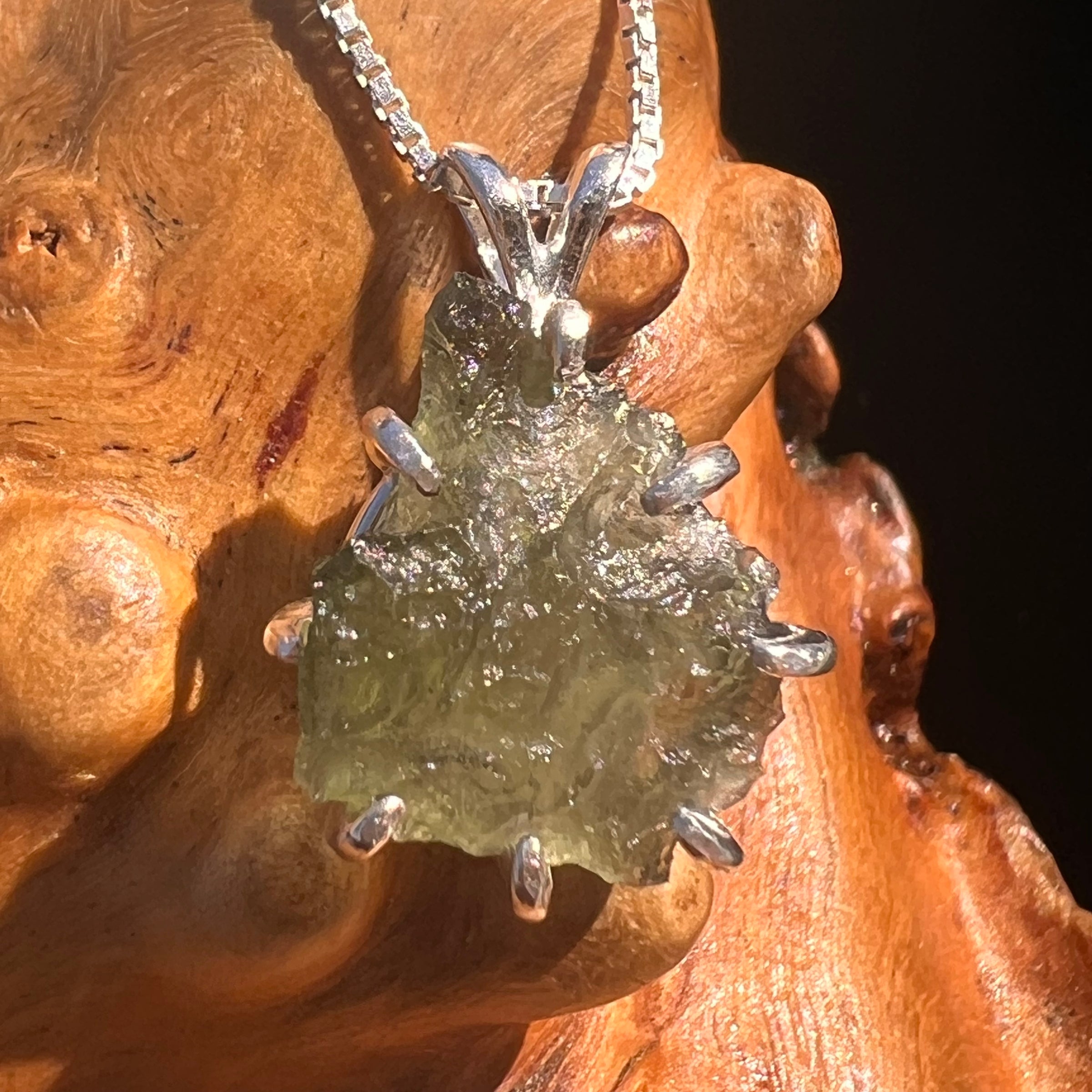 Raw Moldavite & Phenakite Pendant Sterling #7647-Moldavite Life