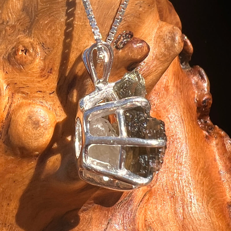 Raw Moldavite & Phenakite Pendant Sterling #7647-Moldavite Life