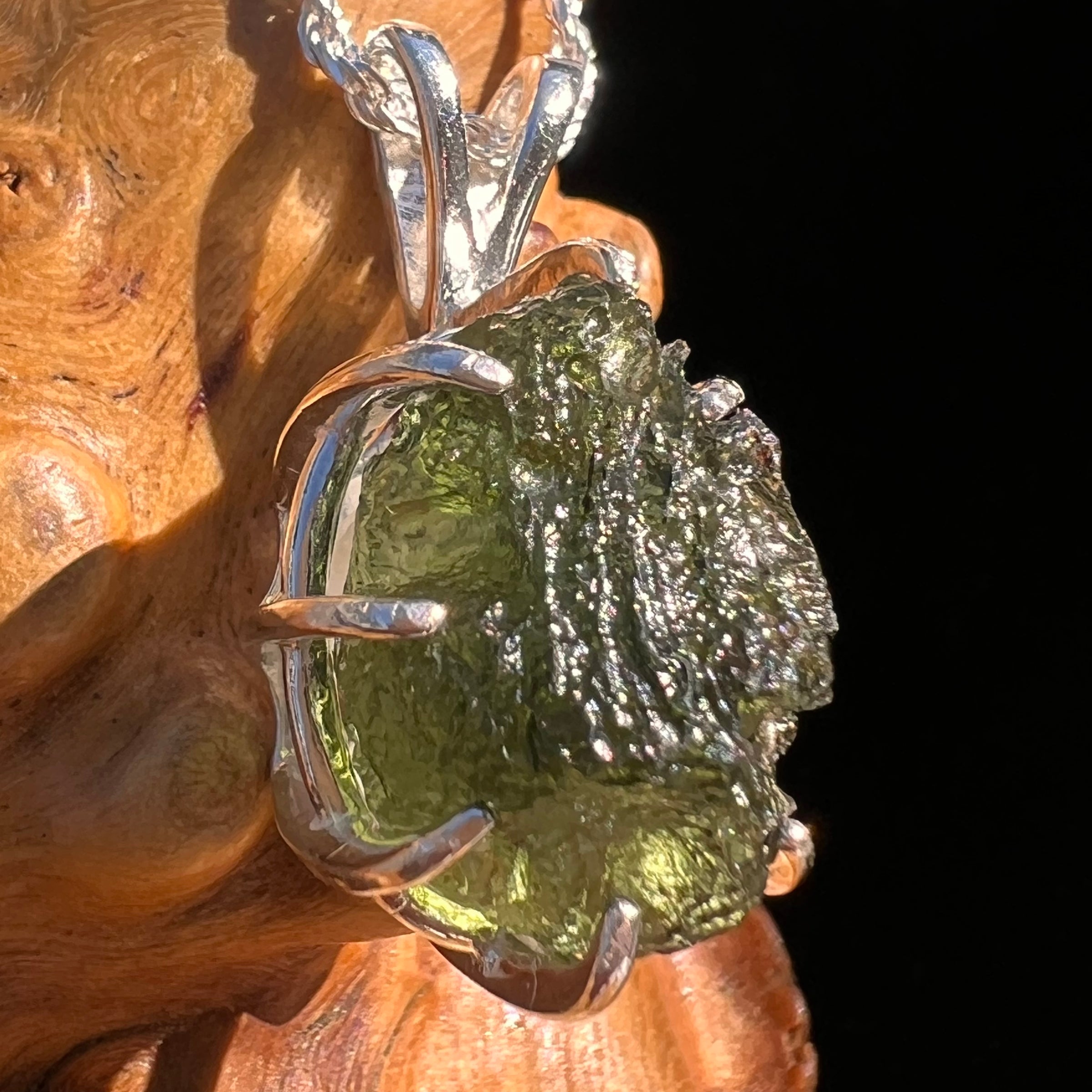 Raw Moldavite & Phenakite Pendant Sterling #7648-Moldavite Life