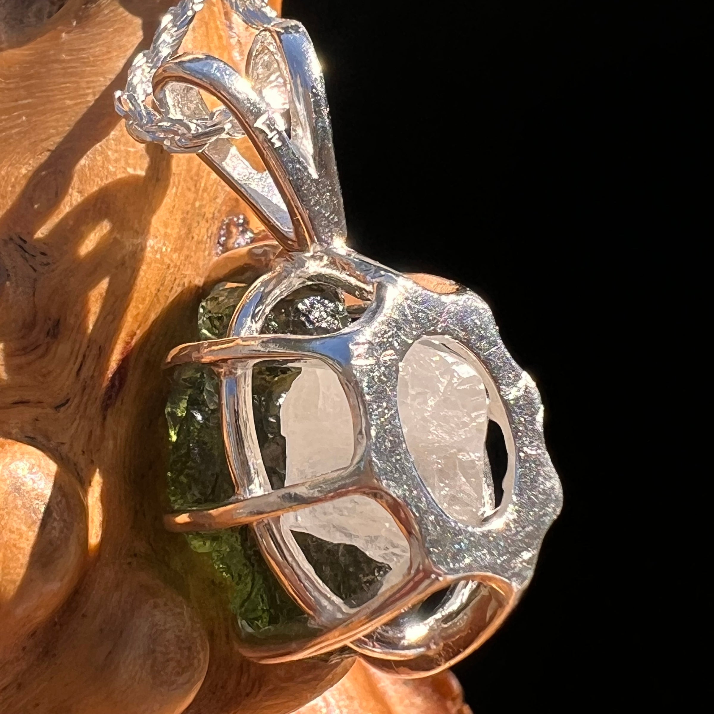 Raw Moldavite & Phenakite Pendant Sterling #7648-Moldavite Life