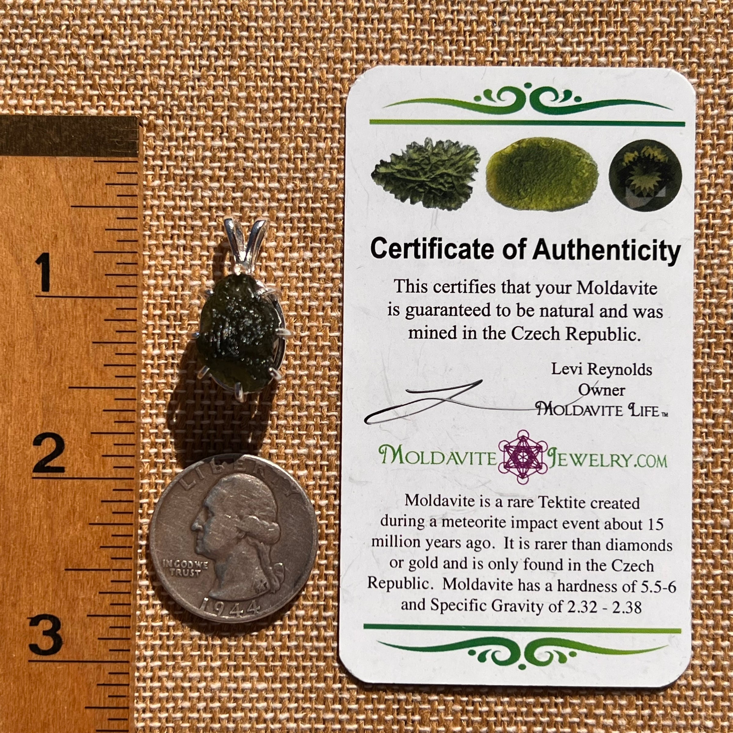 Raw Moldavite & Phenakite Pendant Sterling #7648-Moldavite Life