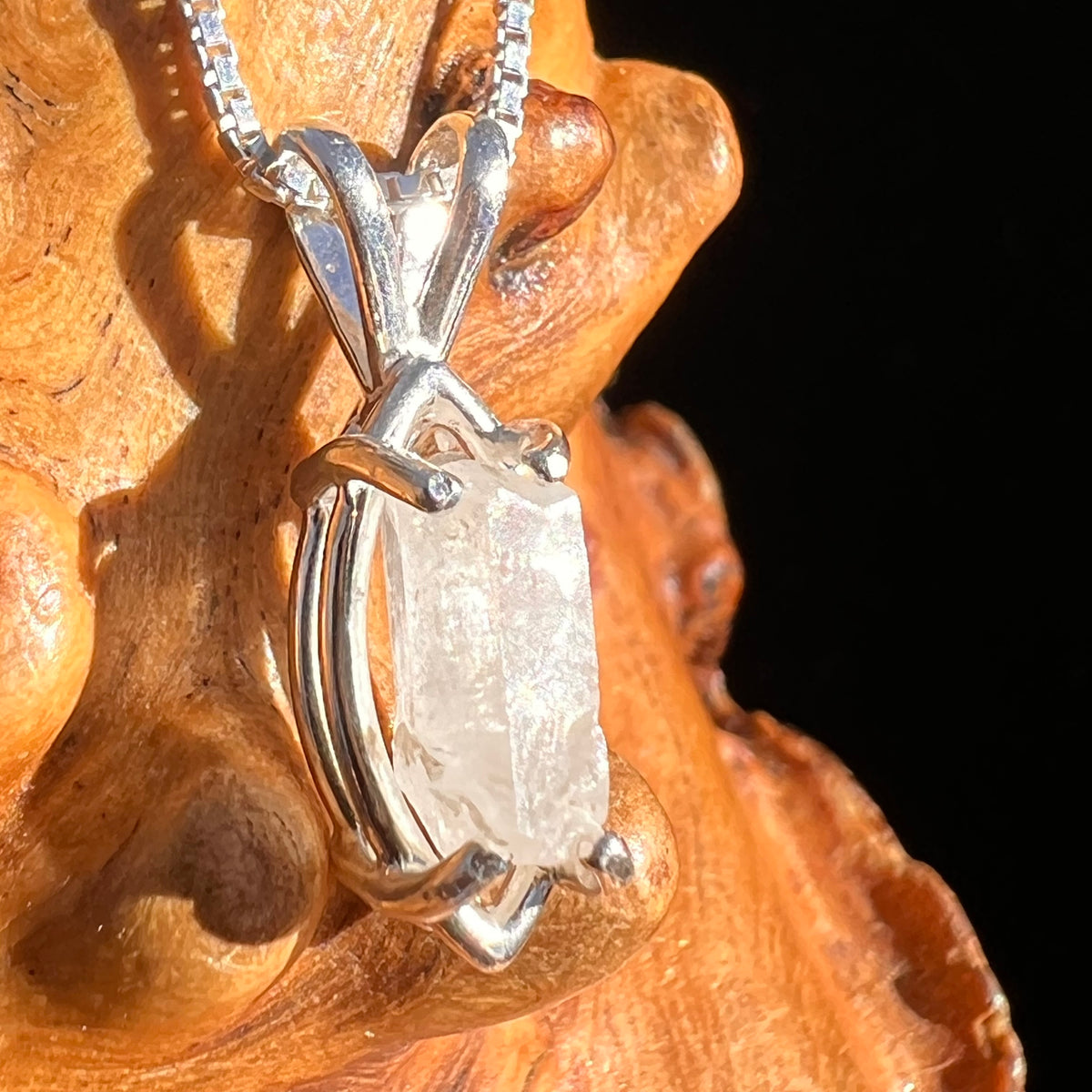 Raw Phenakite Crystal Pendant Sterling #6872-Moldavite Life