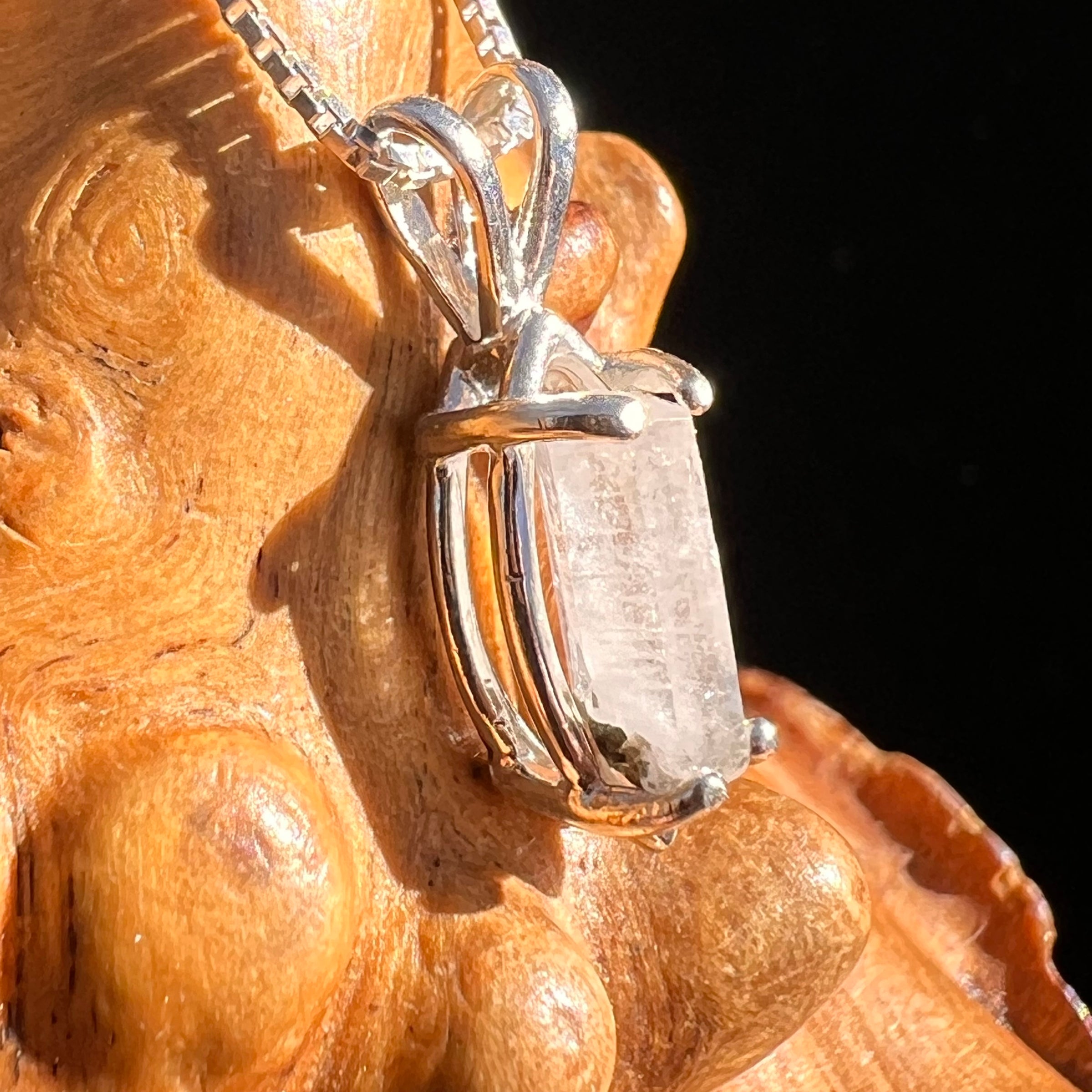 Raw Phenakite Crystal Pendant Sterling #6873-Moldavite Life