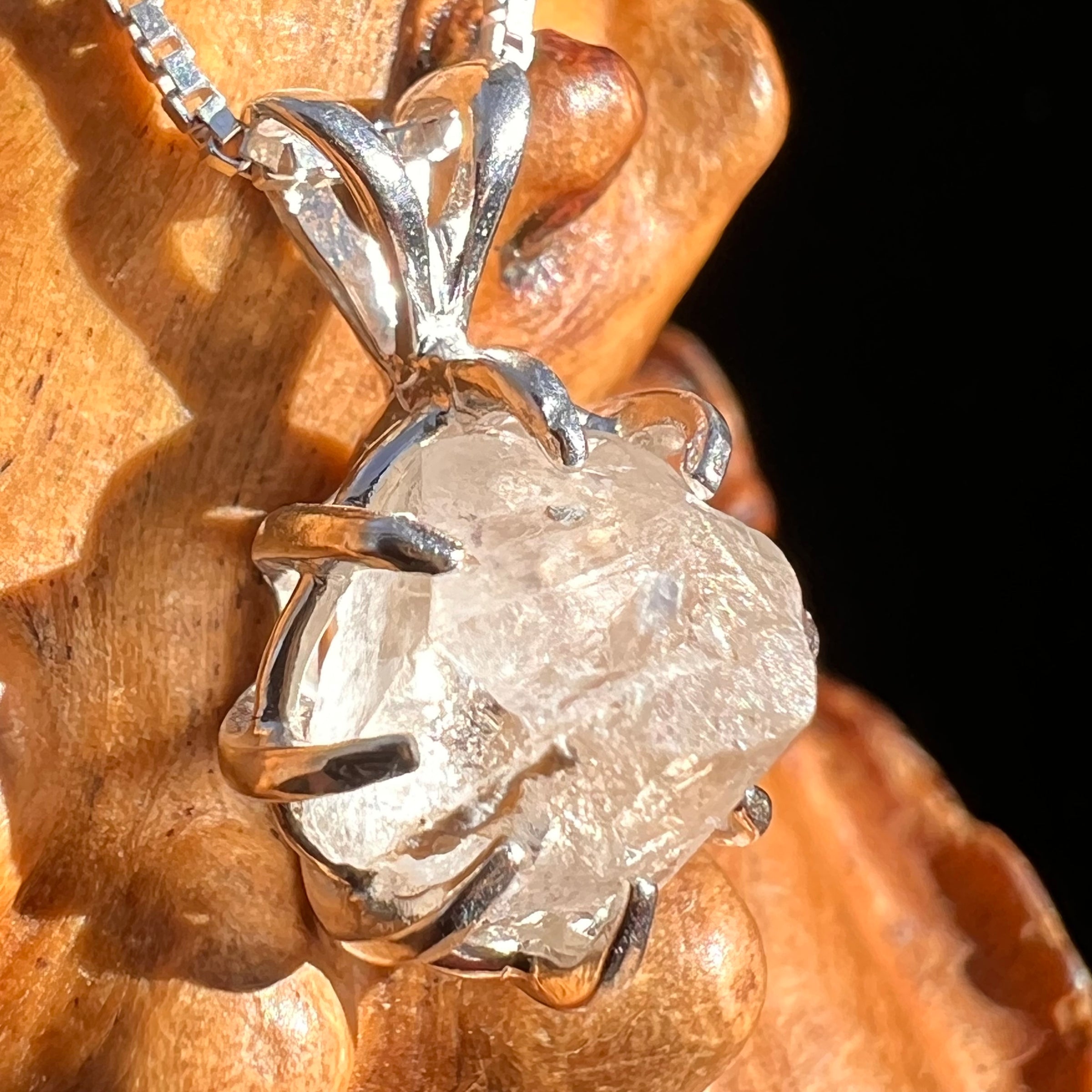 Raw Phenakite Crystal Pendant Sterling #6882-Moldavite Life