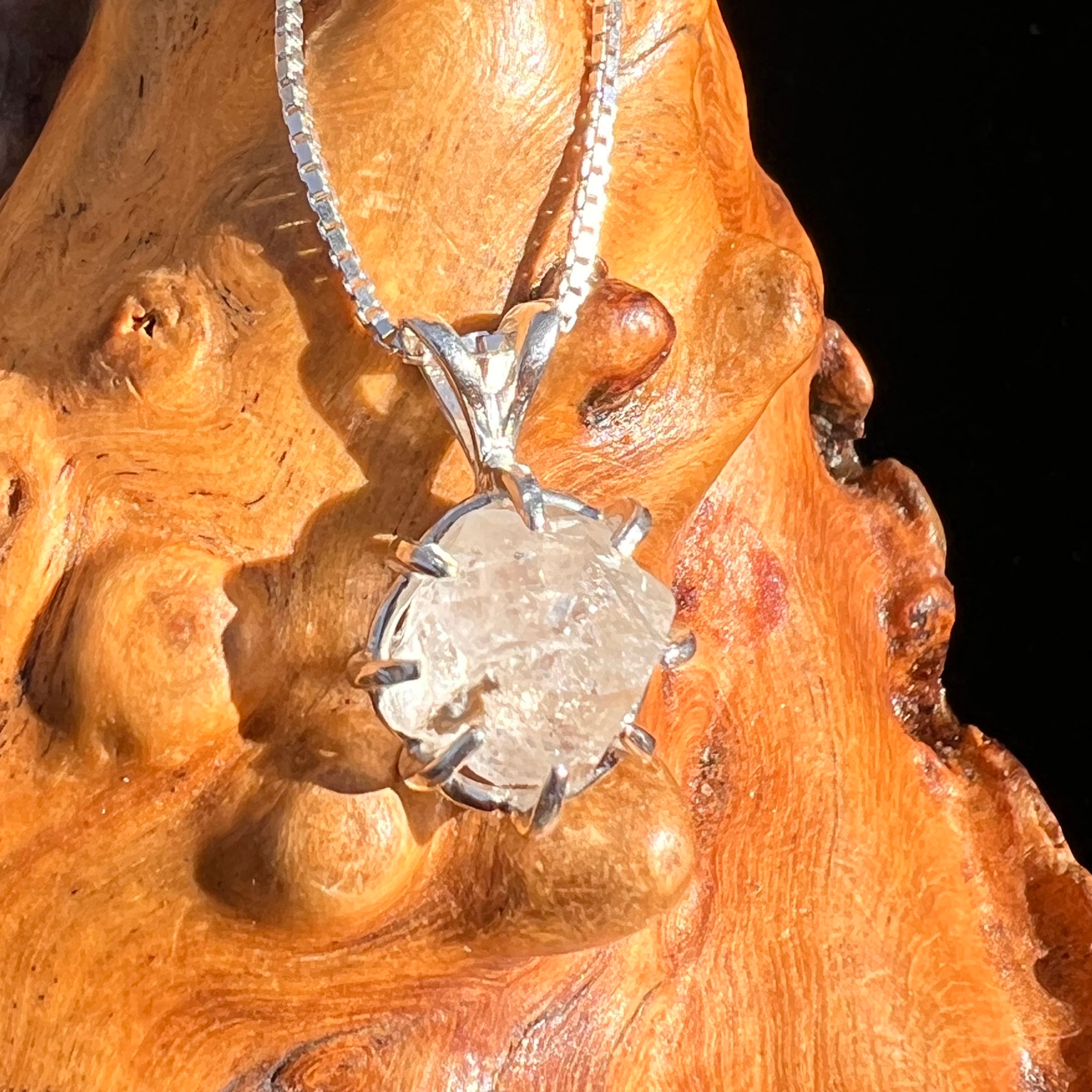 Raw Phenakite Crystal Pendant Sterling #6882-Moldavite Life
