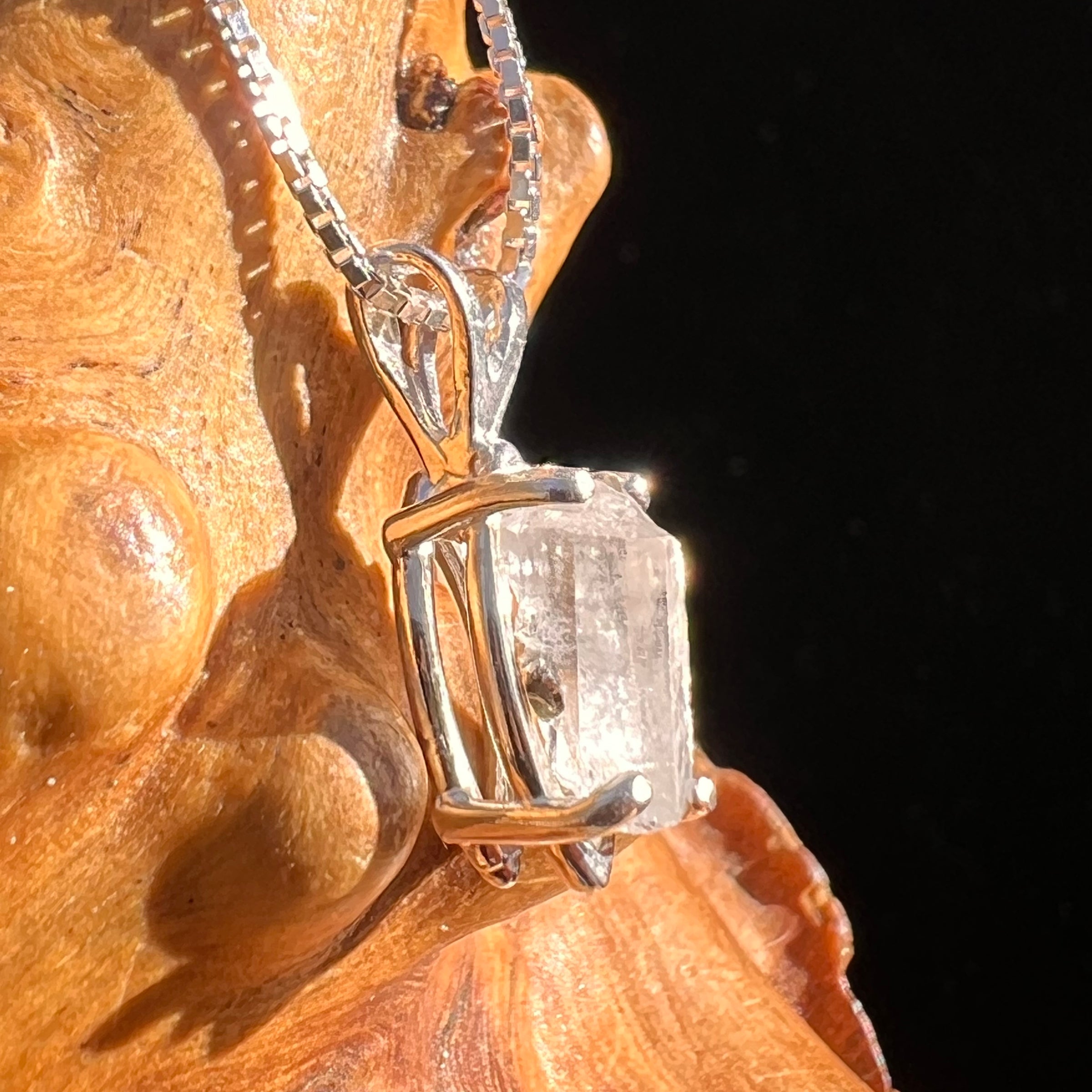 Raw Phenakite Pendant Sterling #6869-Moldavite Life