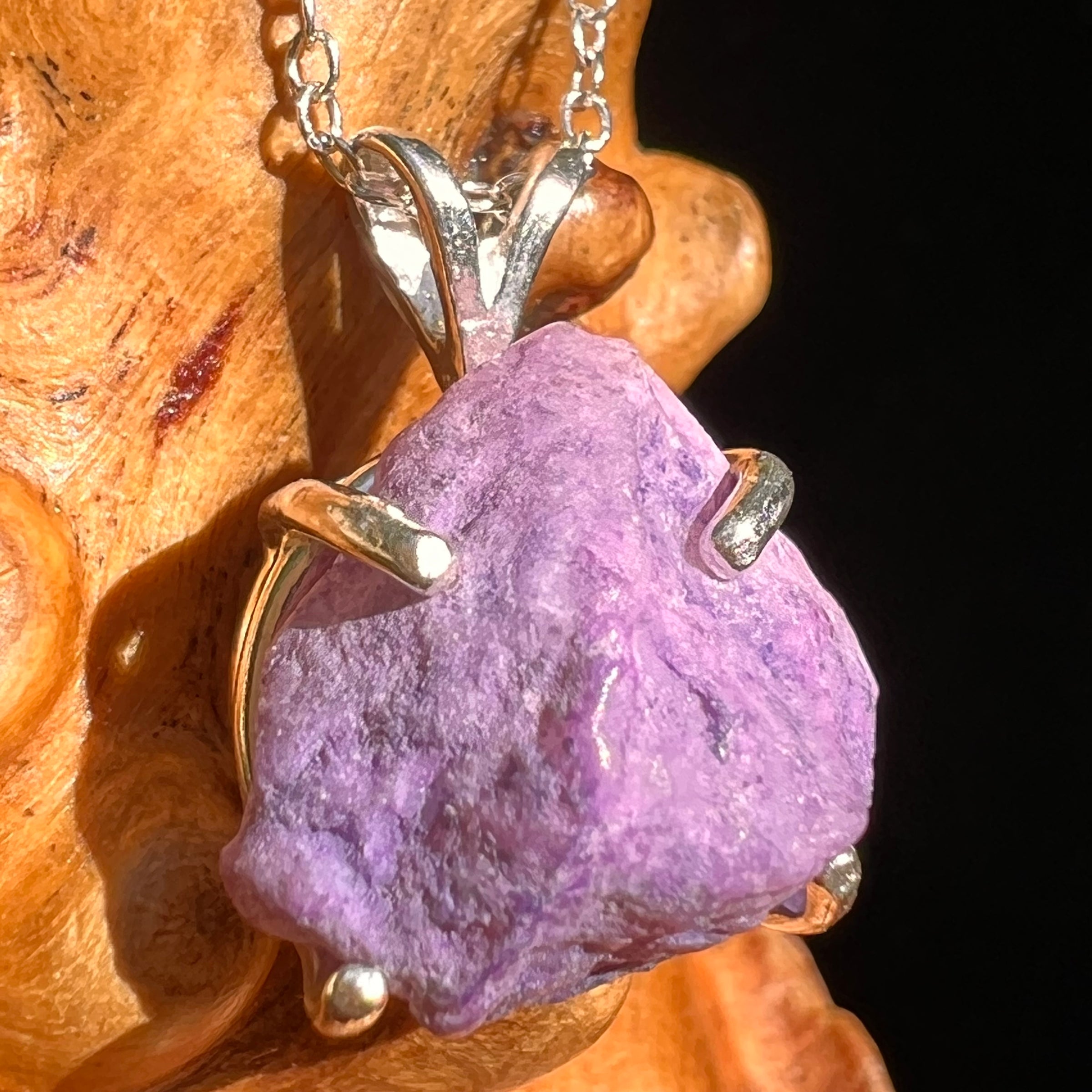 Raw Purpurite Pendant Sterling SIlver #8421-Moldavite Life