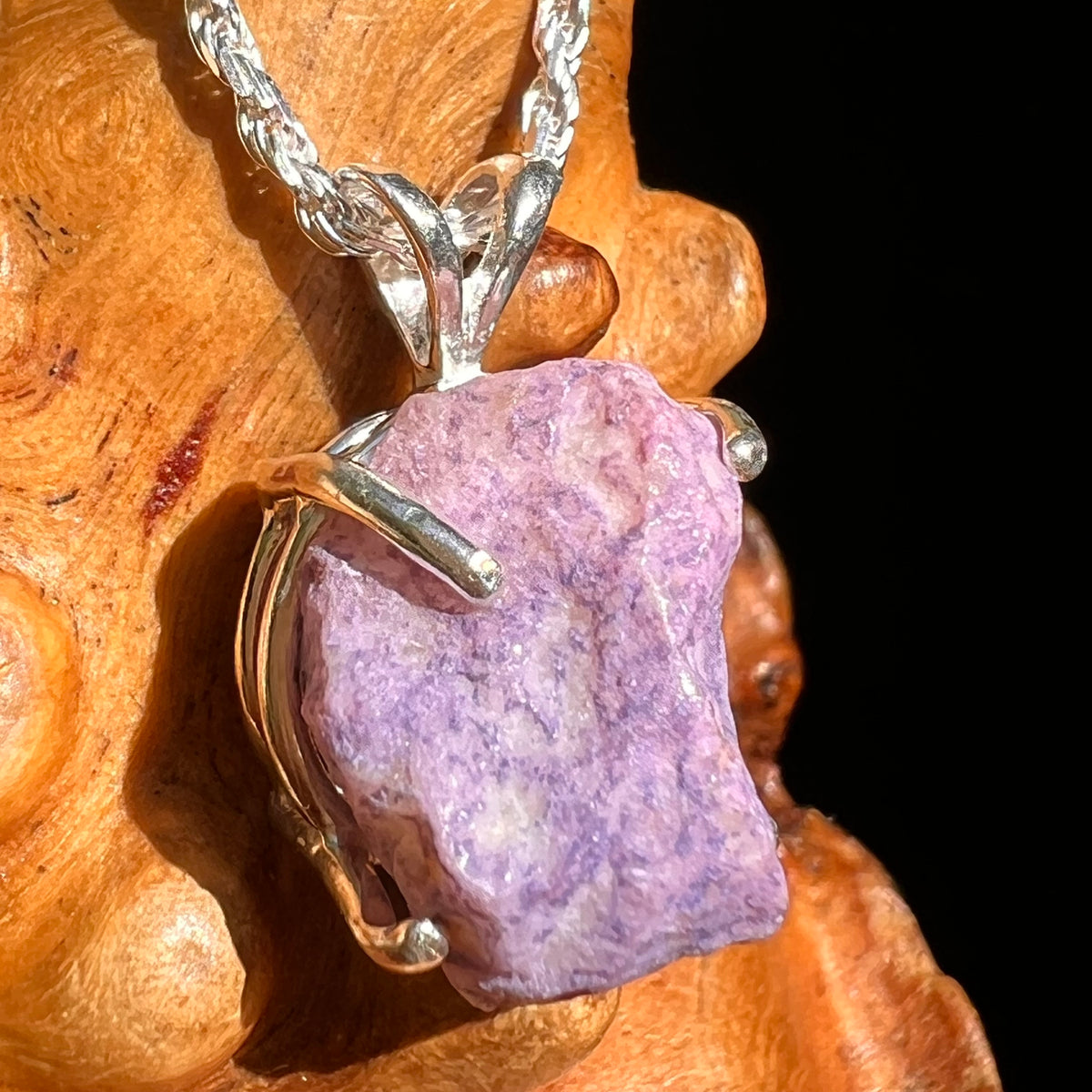 Raw Purpurite Pendant Sterling SIlver #8423-Moldavite Life