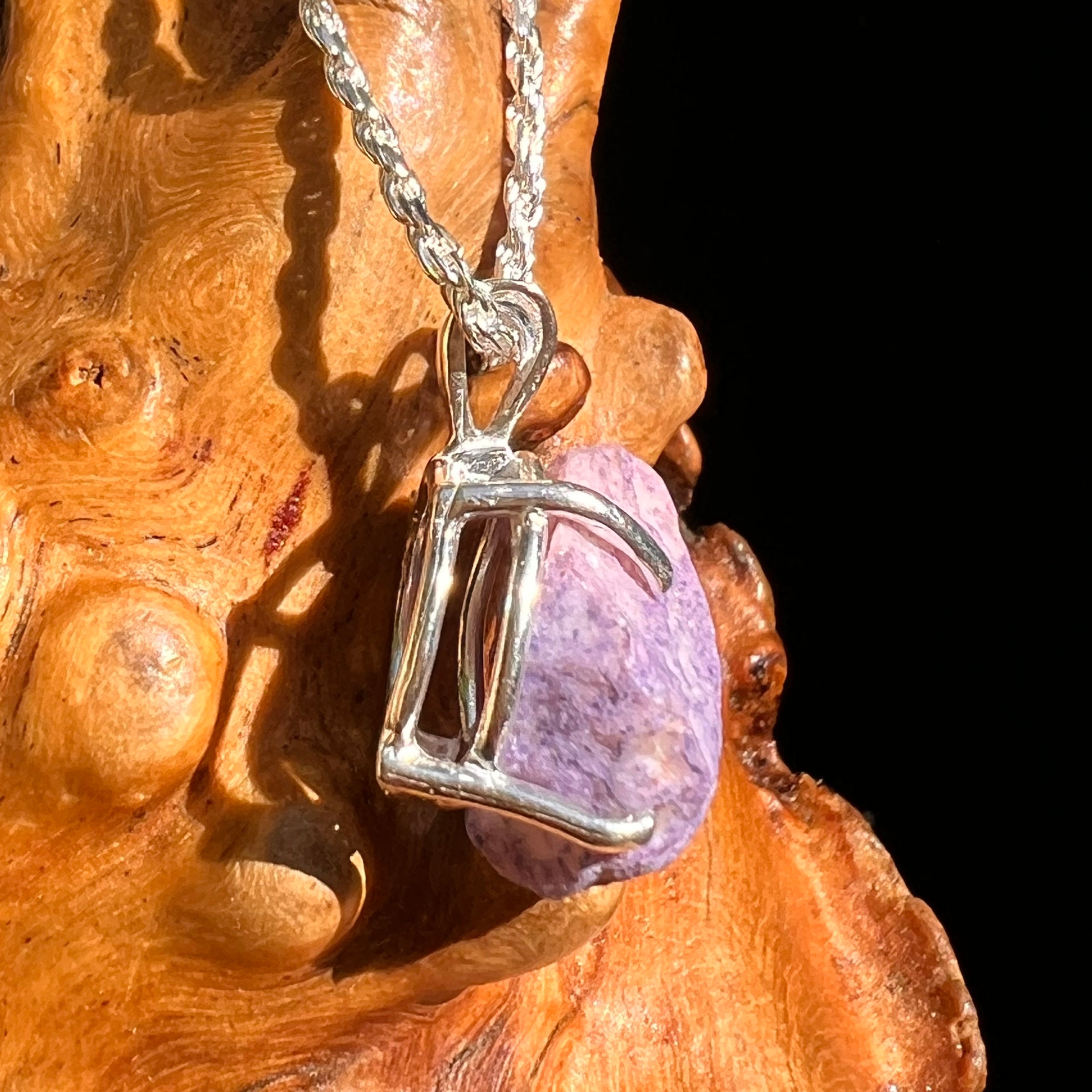 Raw Purpurite Pendant Sterling SIlver #8423-Moldavite Life