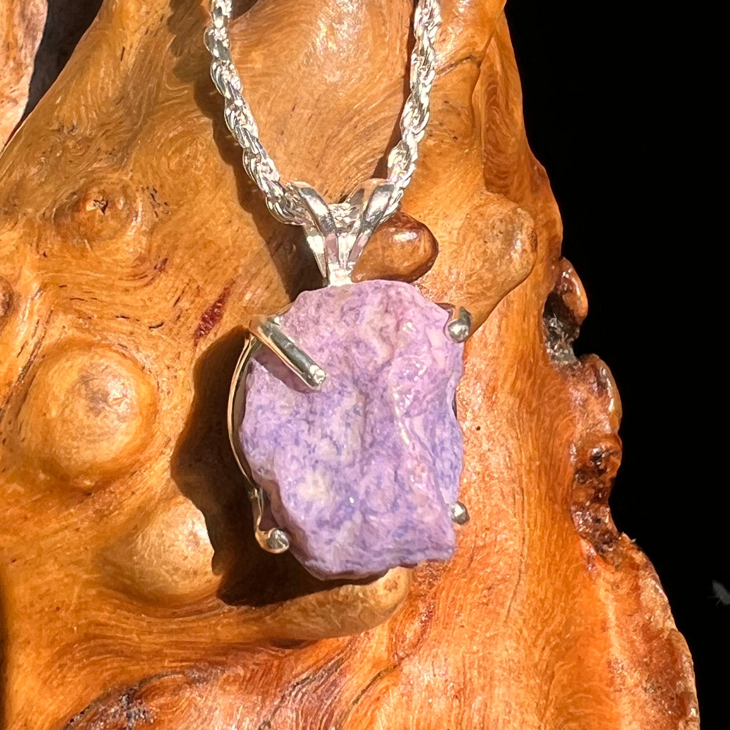 Raw Purpurite Pendant Sterling SIlver #8423-Moldavite Life