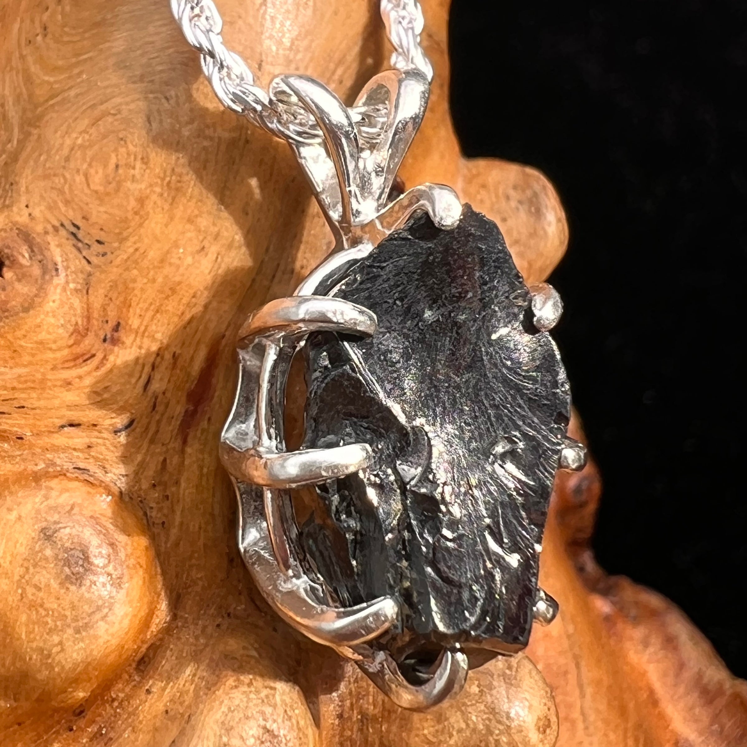 Raw Shungite Pendant Silver Elite Noble #7176-Moldavite Life