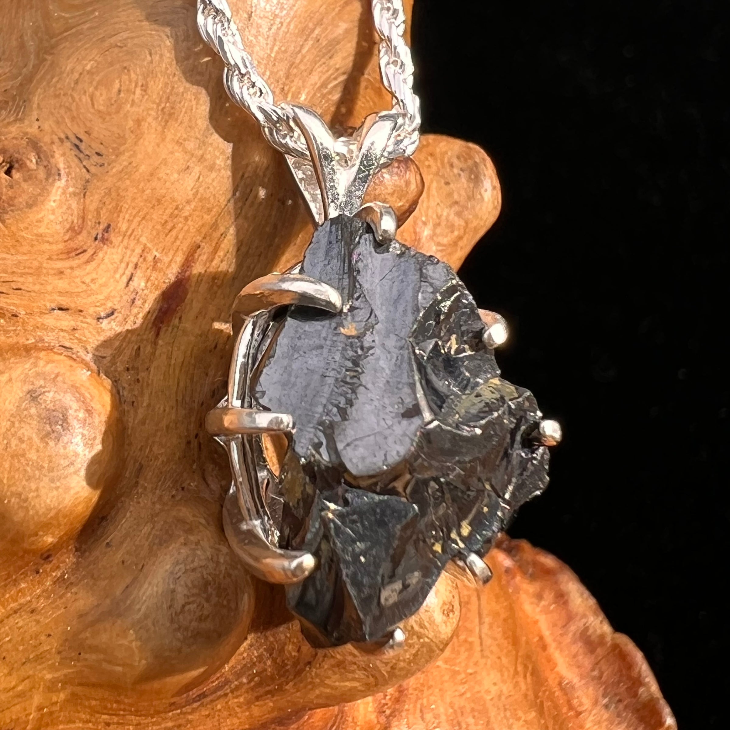Raw Shungite Pendant Silver Elite Noble #7190-Moldavite Life
