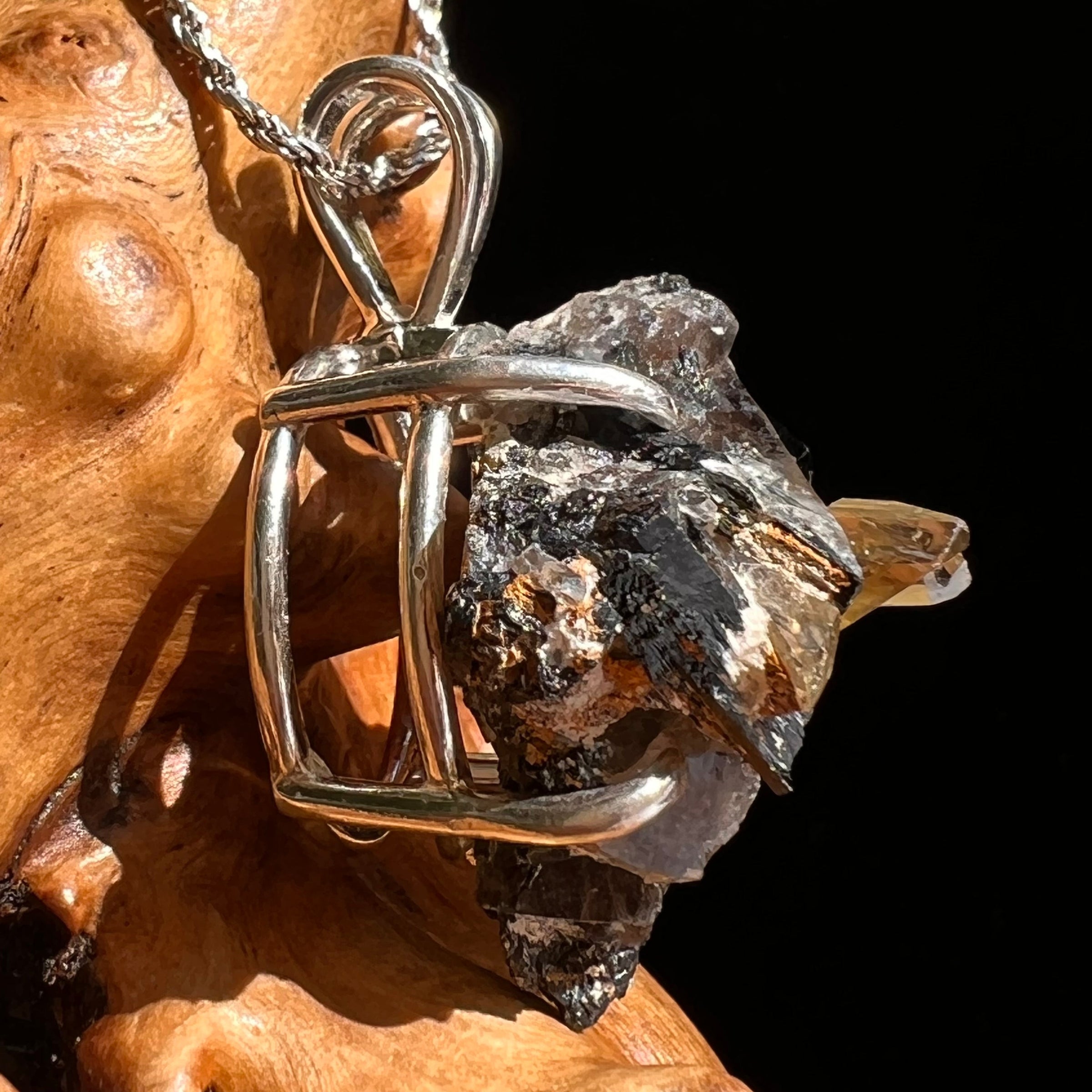 Raw Smoky Citrine Crystal Pendant Sterling #6757-Moldavite Life