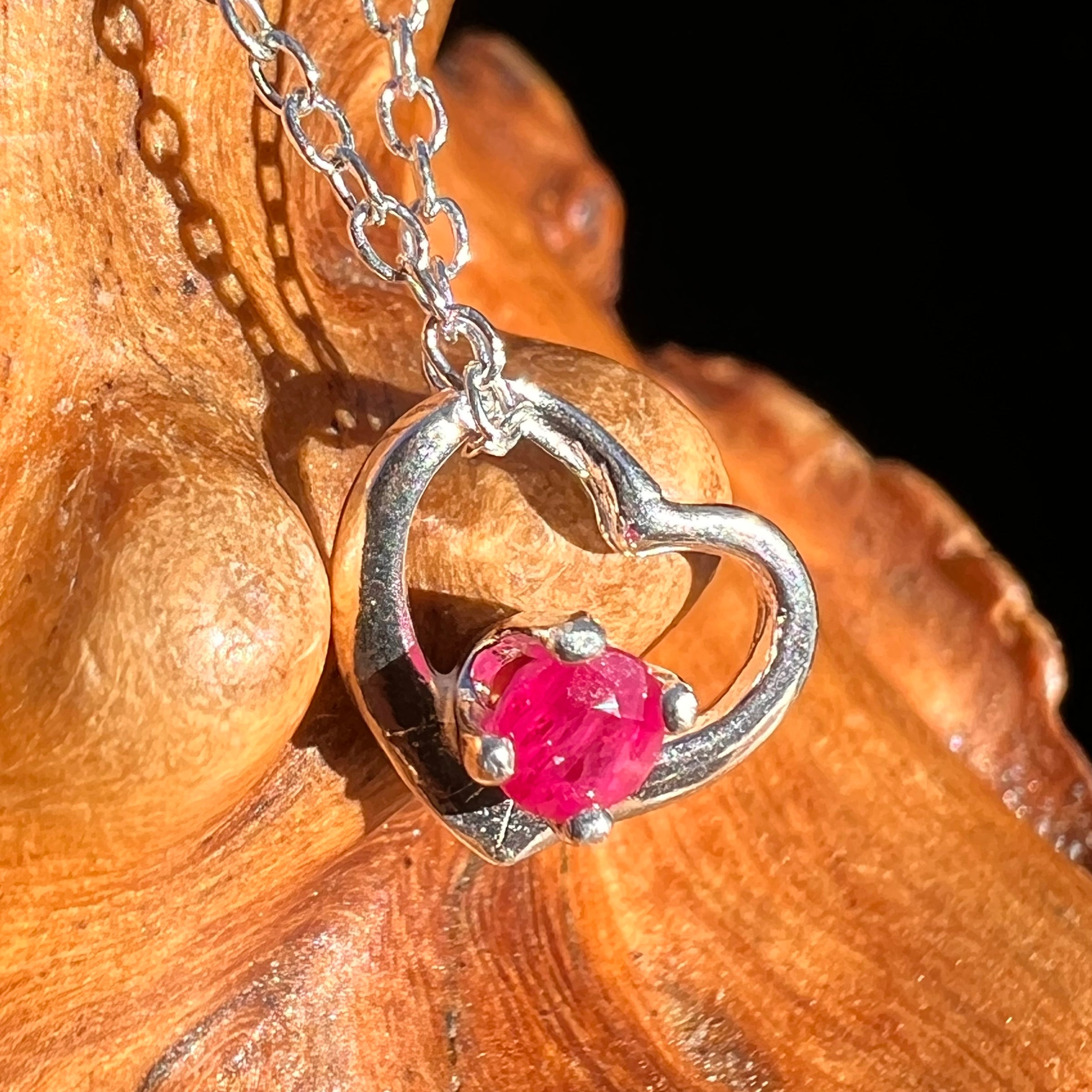 Red Ruby Heart Necklace Sterling Silver #8202-Moldavite Life