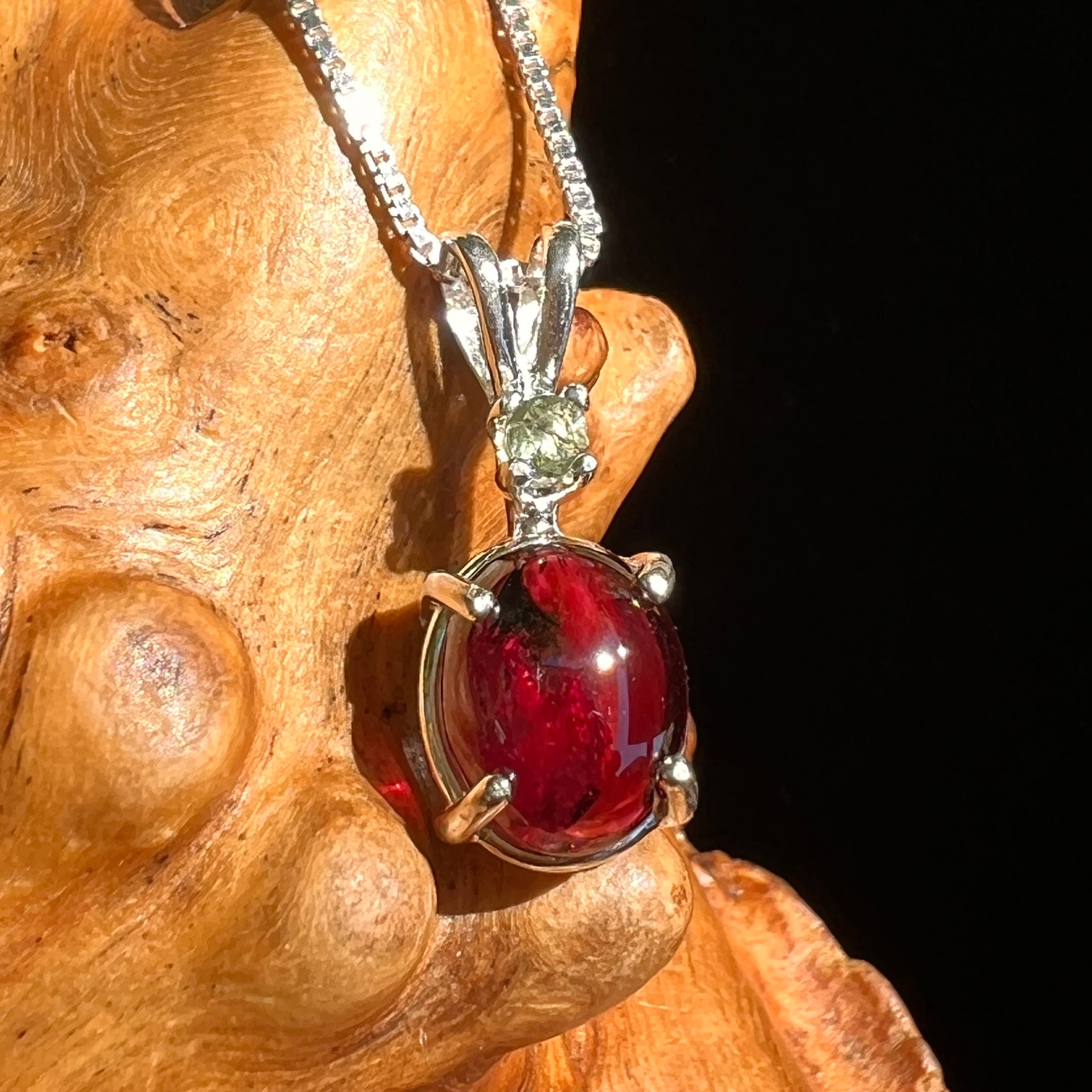Red Spessartine Garnet & Moldavite Necklace Sterling #6627-Moldavite Life