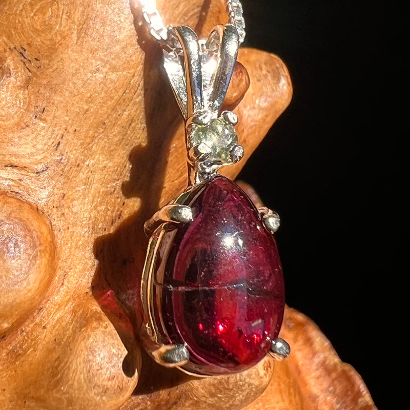 Red Spessartine Garnet & Moldavite Necklace Sterling #7868-Moldavite Life