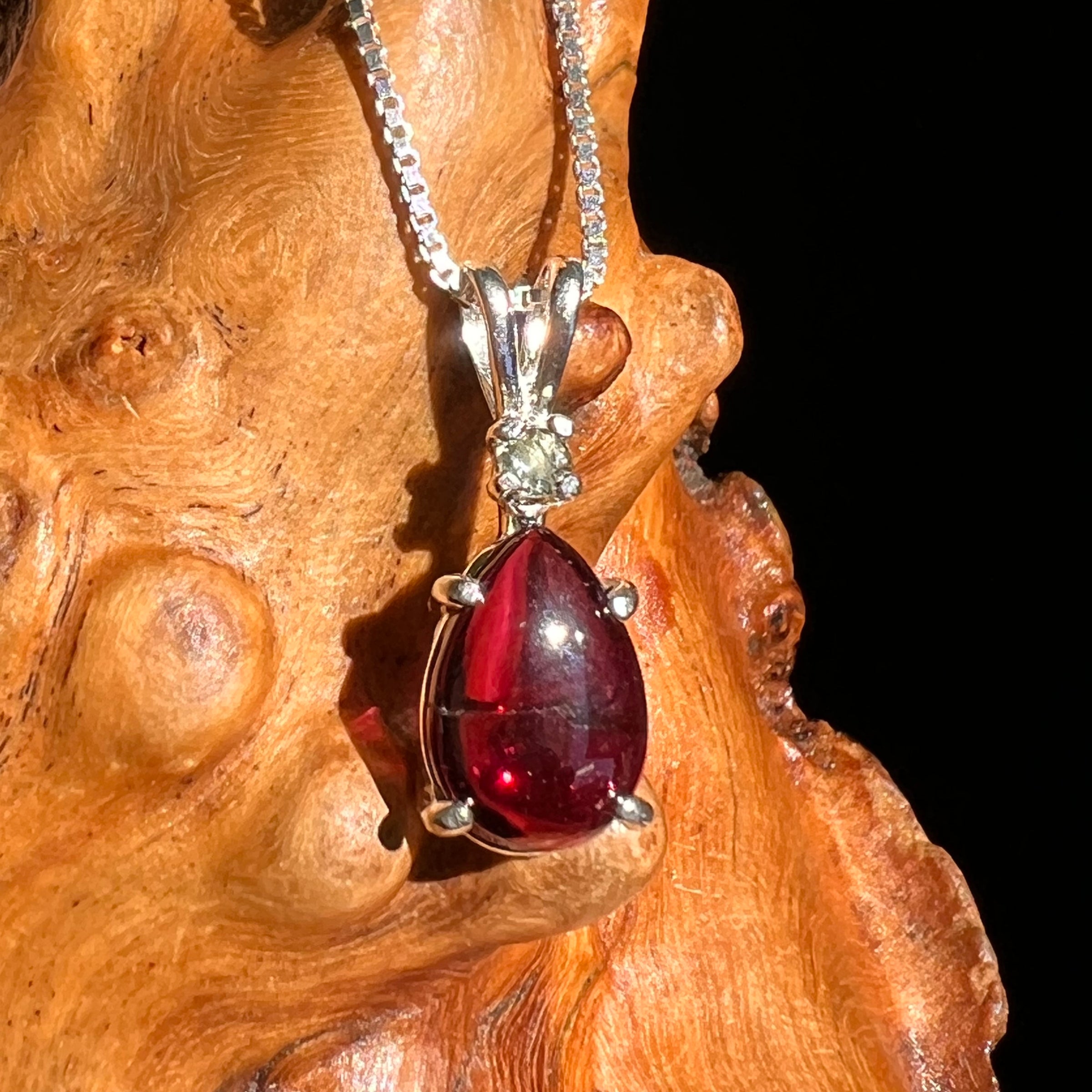 Red Spessartine Garnet & Moldavite Necklace Sterling #7868-Moldavite Life