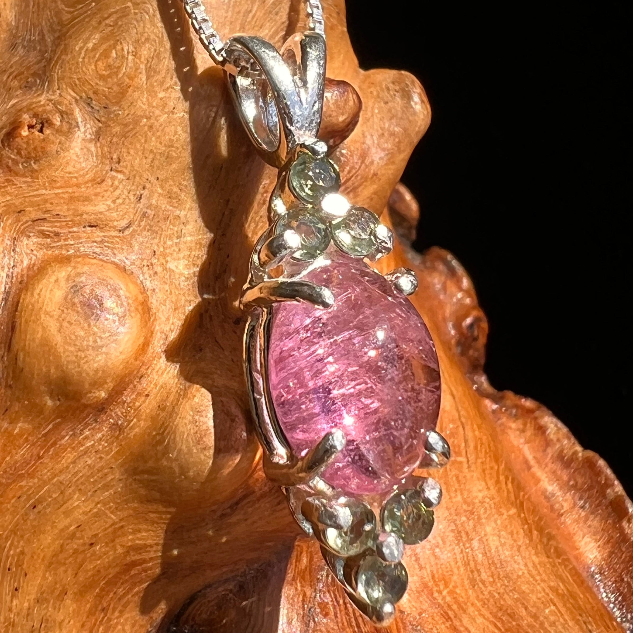 Rubellite Pink Tourmaline & Moldavite Necklace Sterling #5139-Moldavite Life
