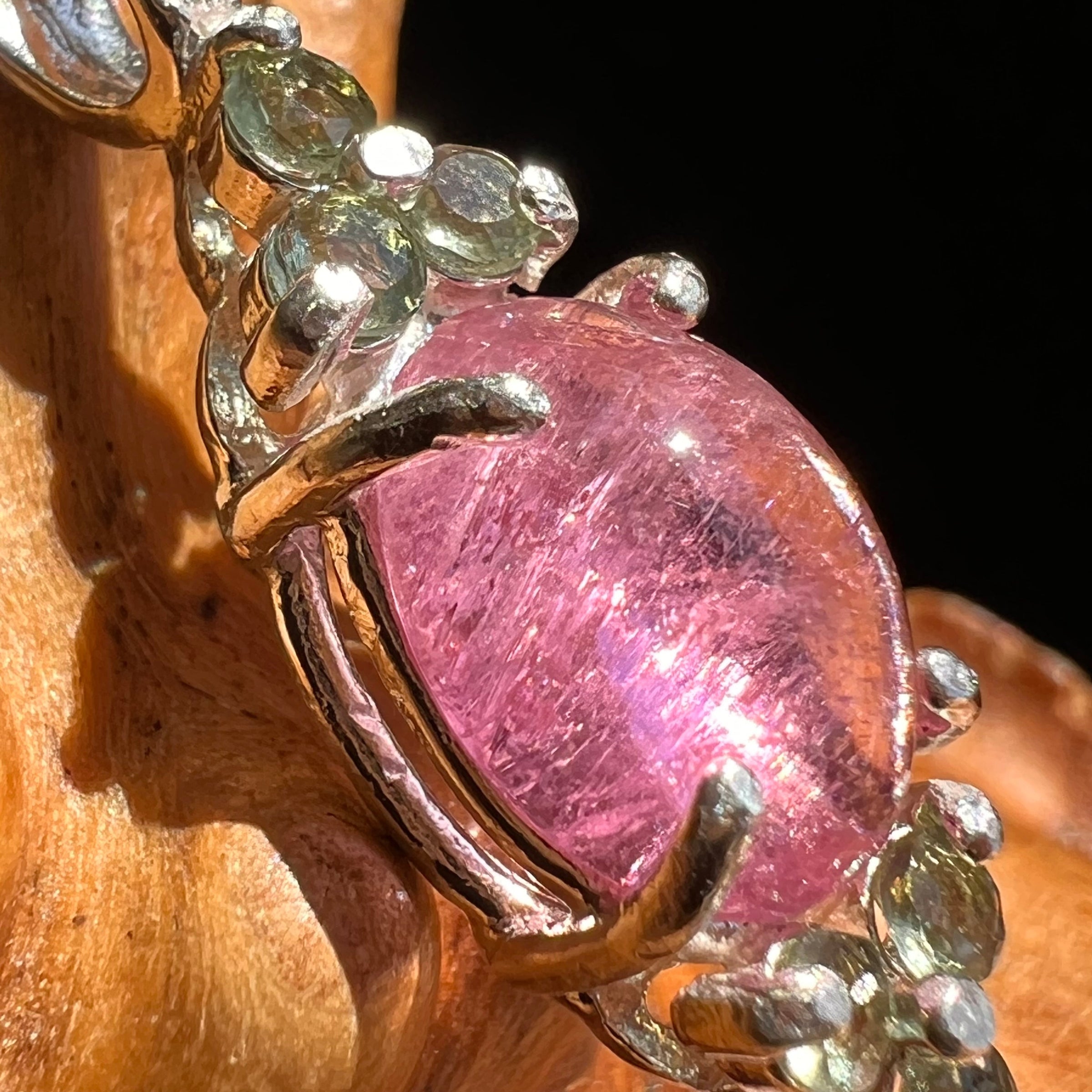 Rubellite Pink Tourmaline & Moldavite Necklace Sterling #5139-Moldavite Life