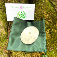 Selenite & Phenakite Palm Stone for Energy Clearing #1-Moldavite Life