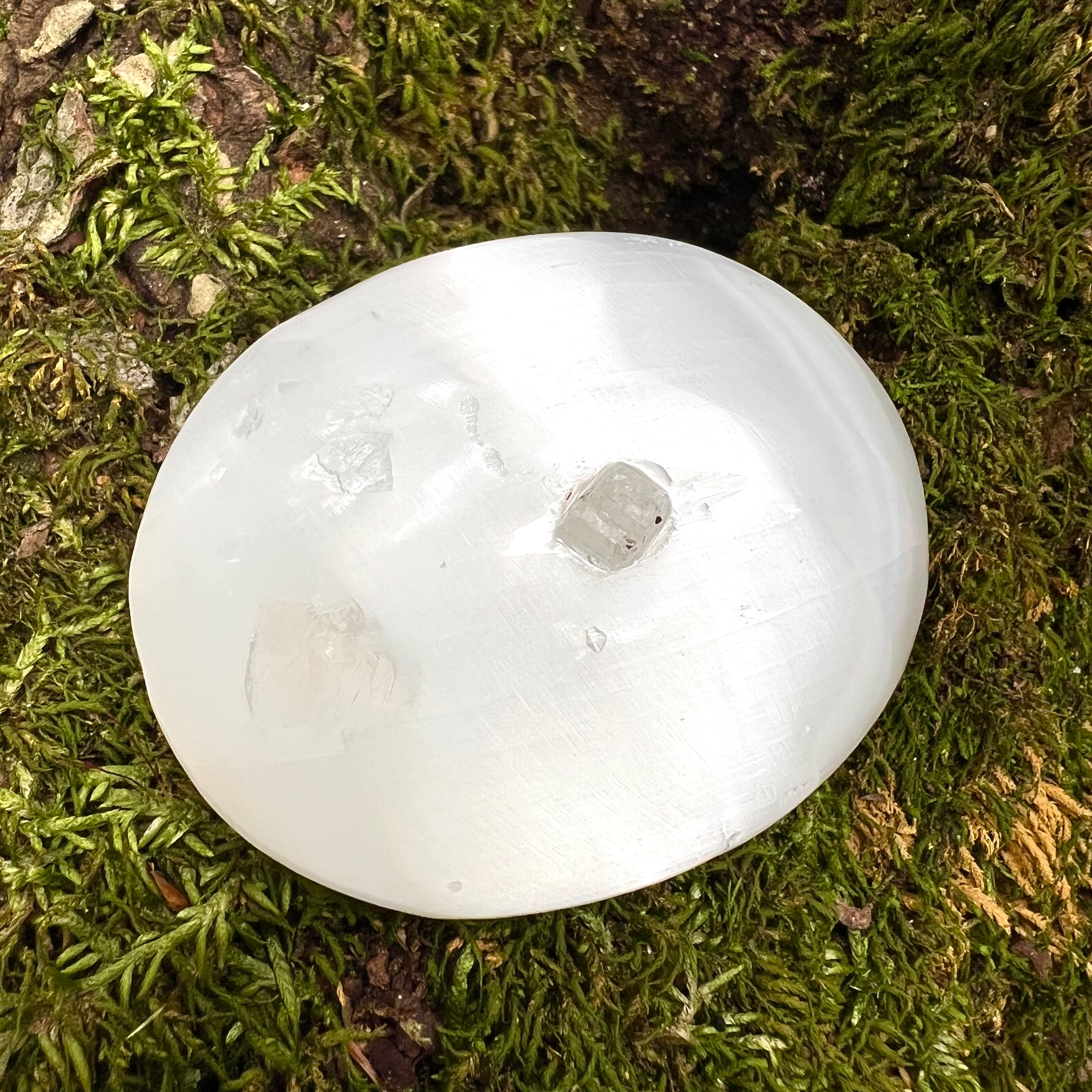 Selenite & Phenakite Palm Stone for Energy Clearing #3-Moldavite Life