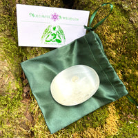Selenite & Phenakite Palm Stone for Energy Clearing #4-Moldavite Life