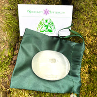 Selenite & Phenakite Palm Stone for Energy Clearing #5-Moldavite Life